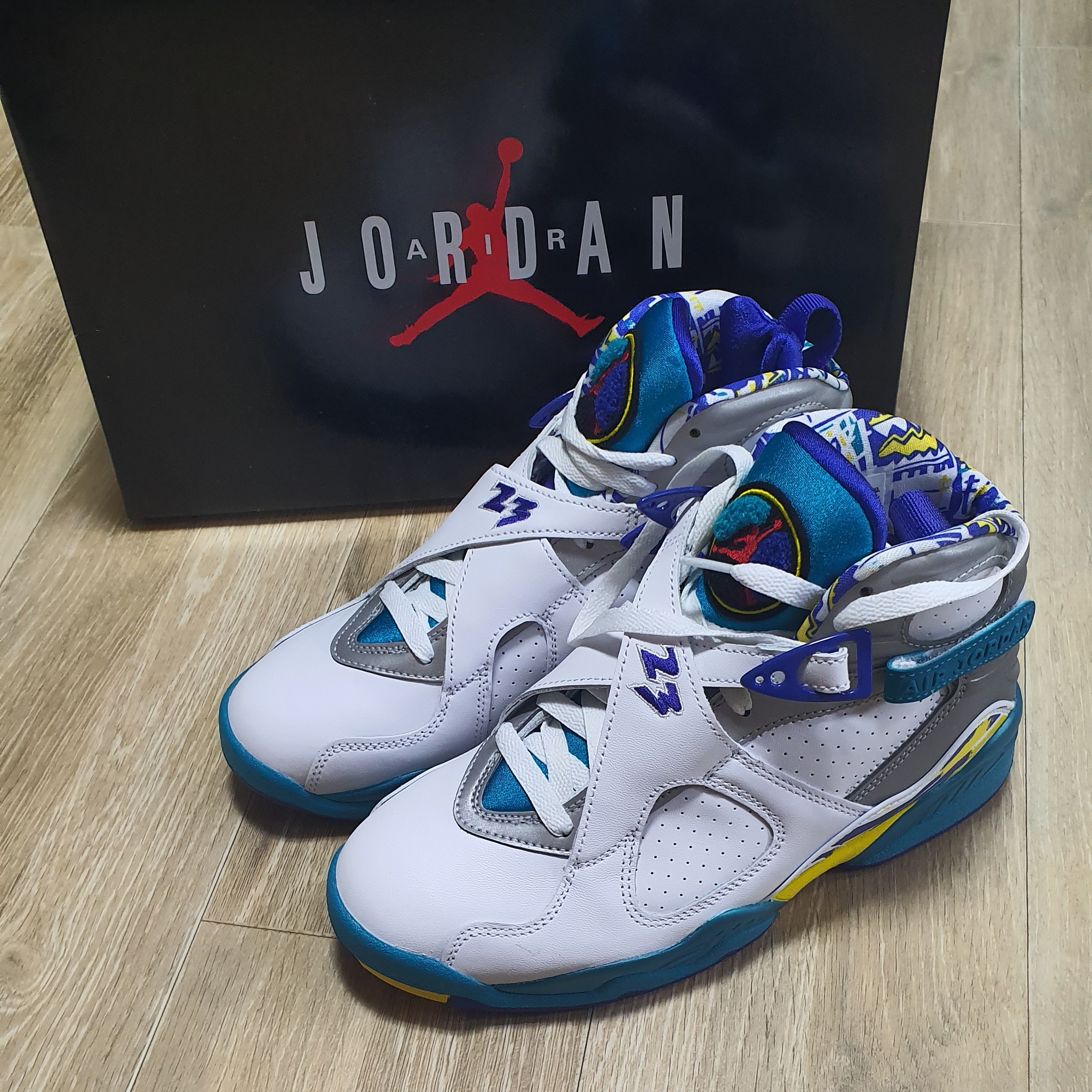 (W) Jordan 8 Retro White Aqua 2019 착용 스타일 - 3