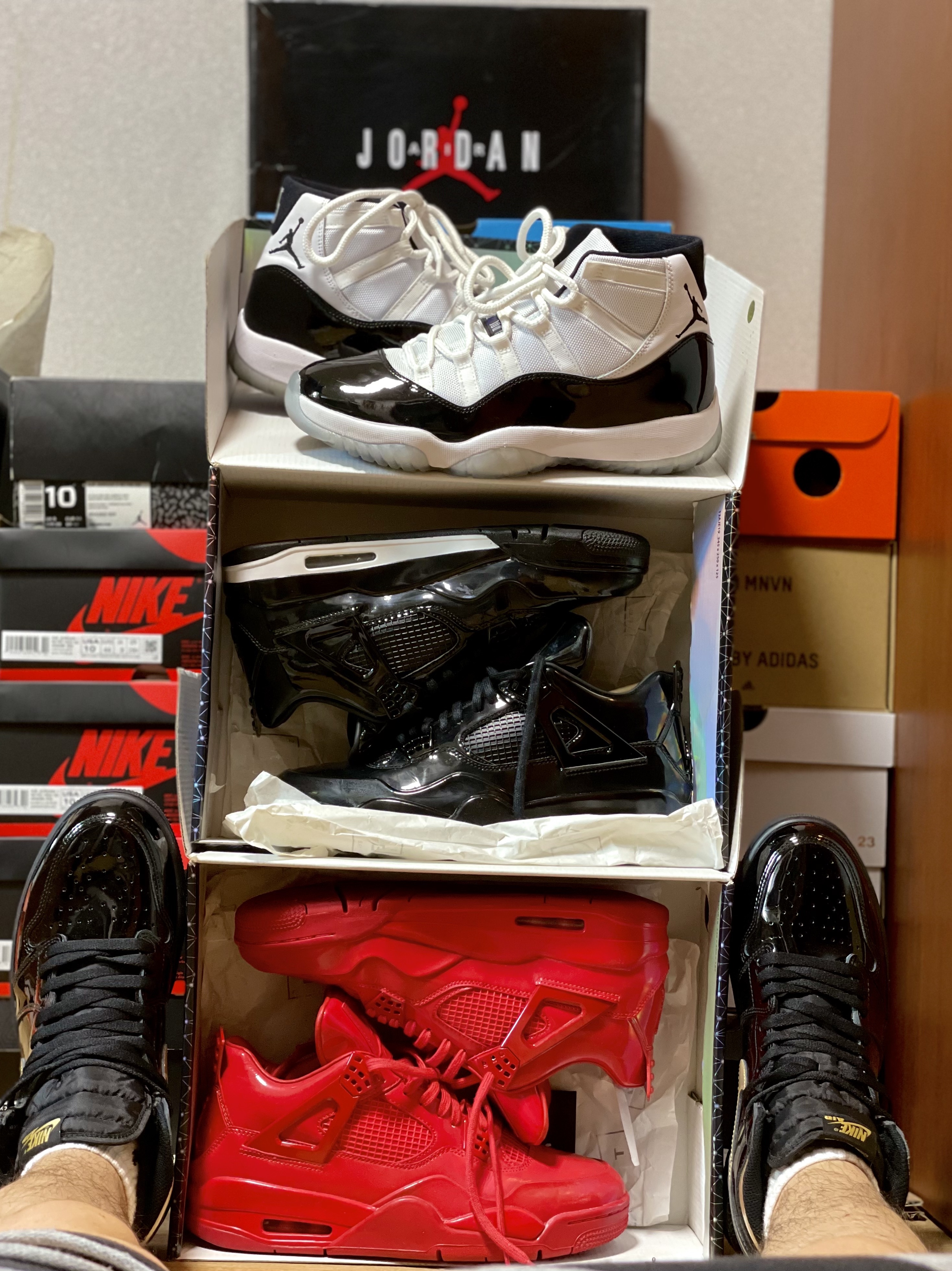 Jordan 11 Retro Concord 2018, Jordan 4 Retro 11Lab4 Red 착용 스타일