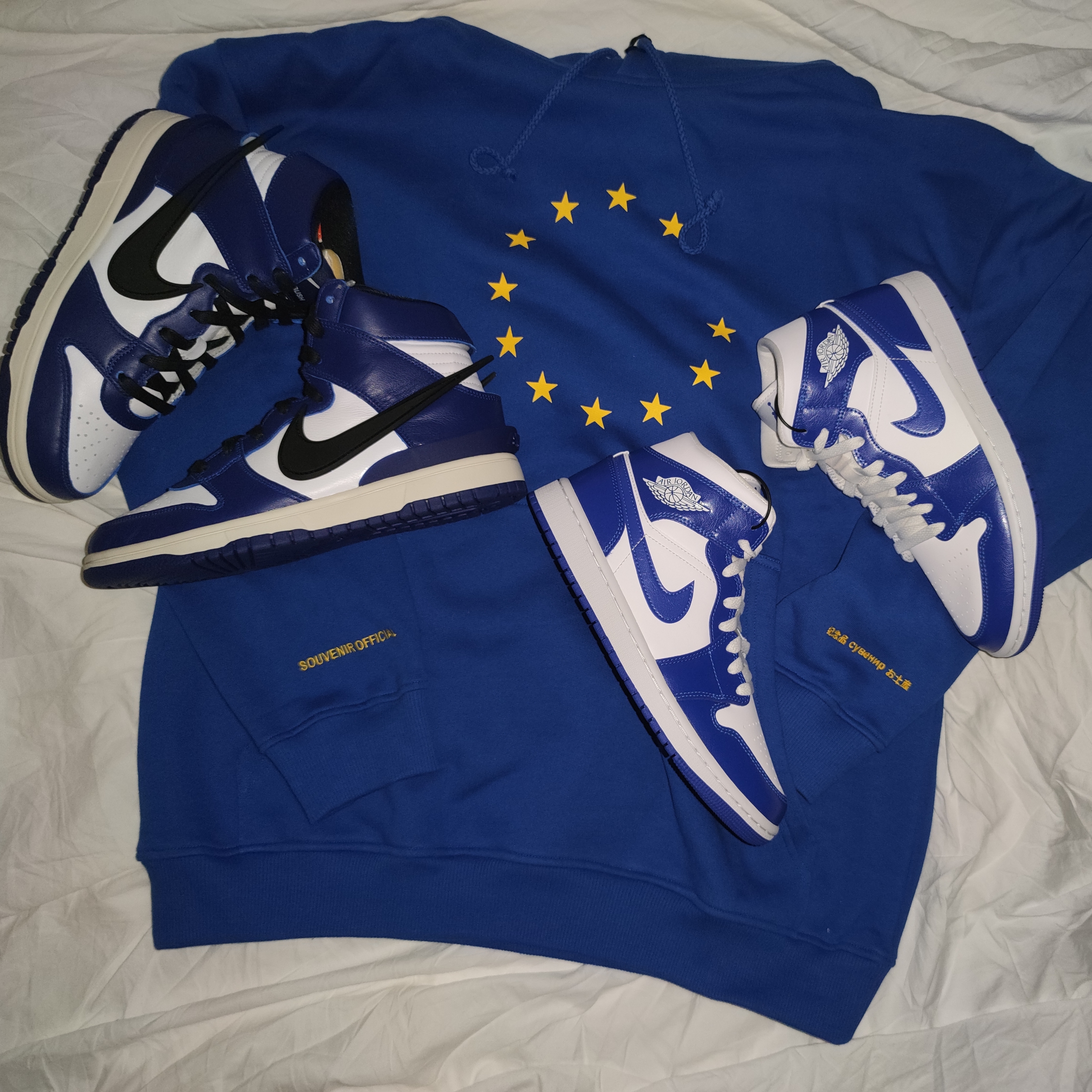 Jordan 1.5 Retro Reverse Fragment, Nike x Ambush Dunk High Deep Royal Blue 착용 스타일 - 2