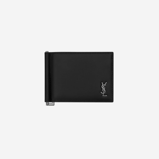 Saint Laurent Silver Mini Monogram Bill Clip Wallet Black