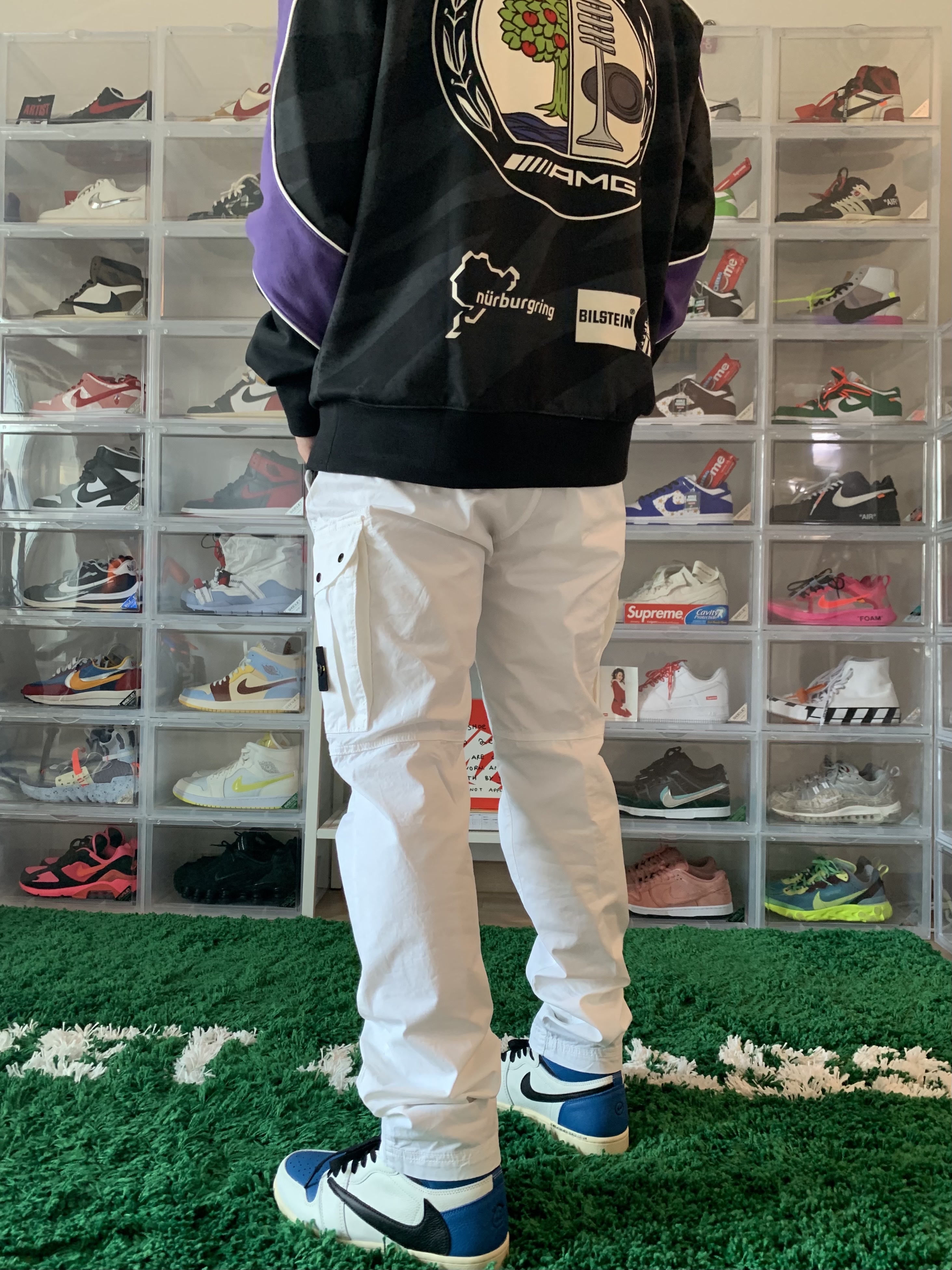 Jordan 1 x Travis Scott x Fragment Retro High OG SP Military Blue, Palace x AMG Technical Crew Black - 21SS 착용 스타일 - 3