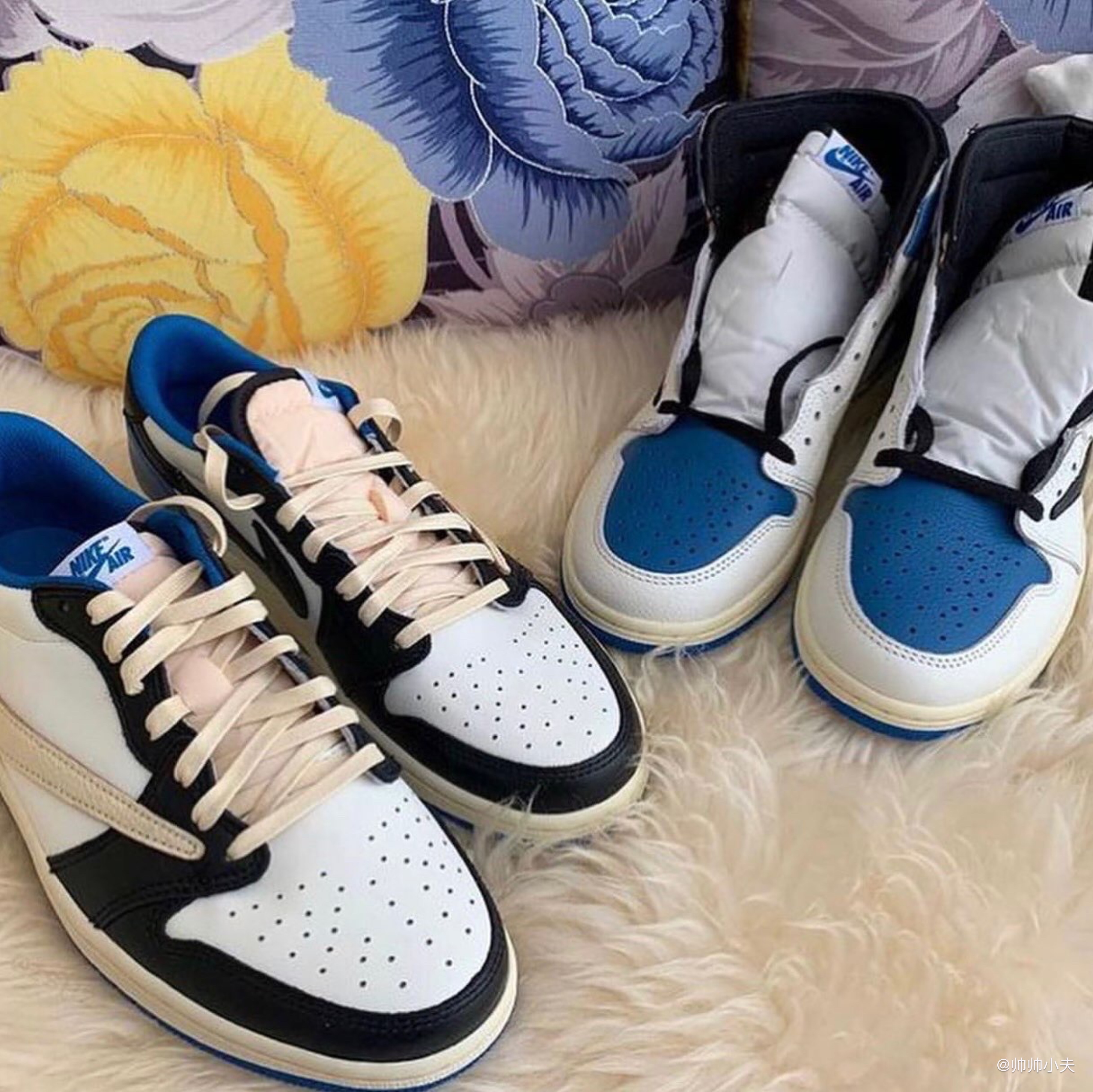 Jordan 1 x Travis Scott x Fragment Retro High OG SP Military Blue 착용 스타일 - 2