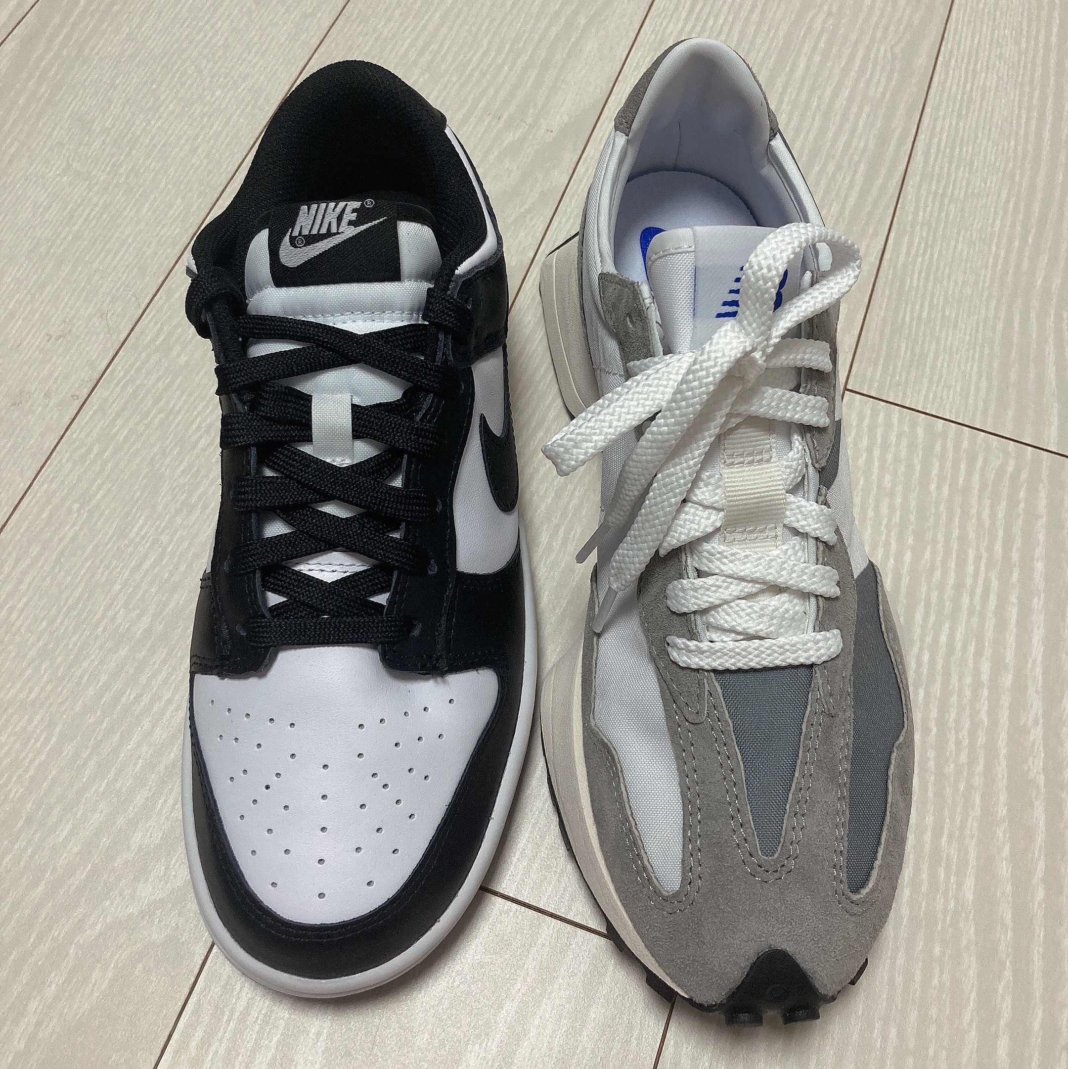 (W) Nike Dunk Low Black, New Balance 327 Grey 착용 스타일 - 2