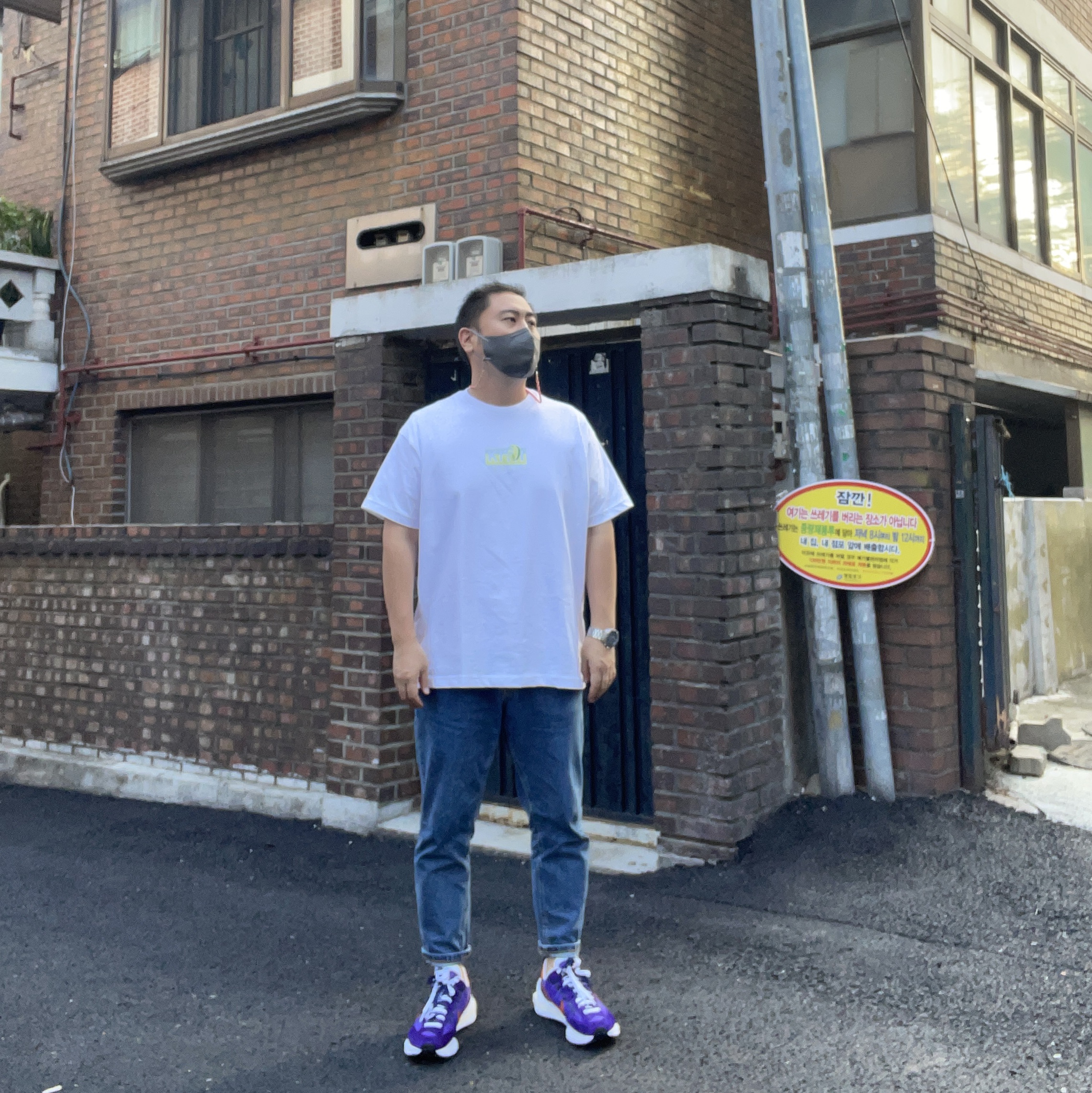 Nike x Sacai VaporWaffle Dark Iris 착용 스타일 - 1