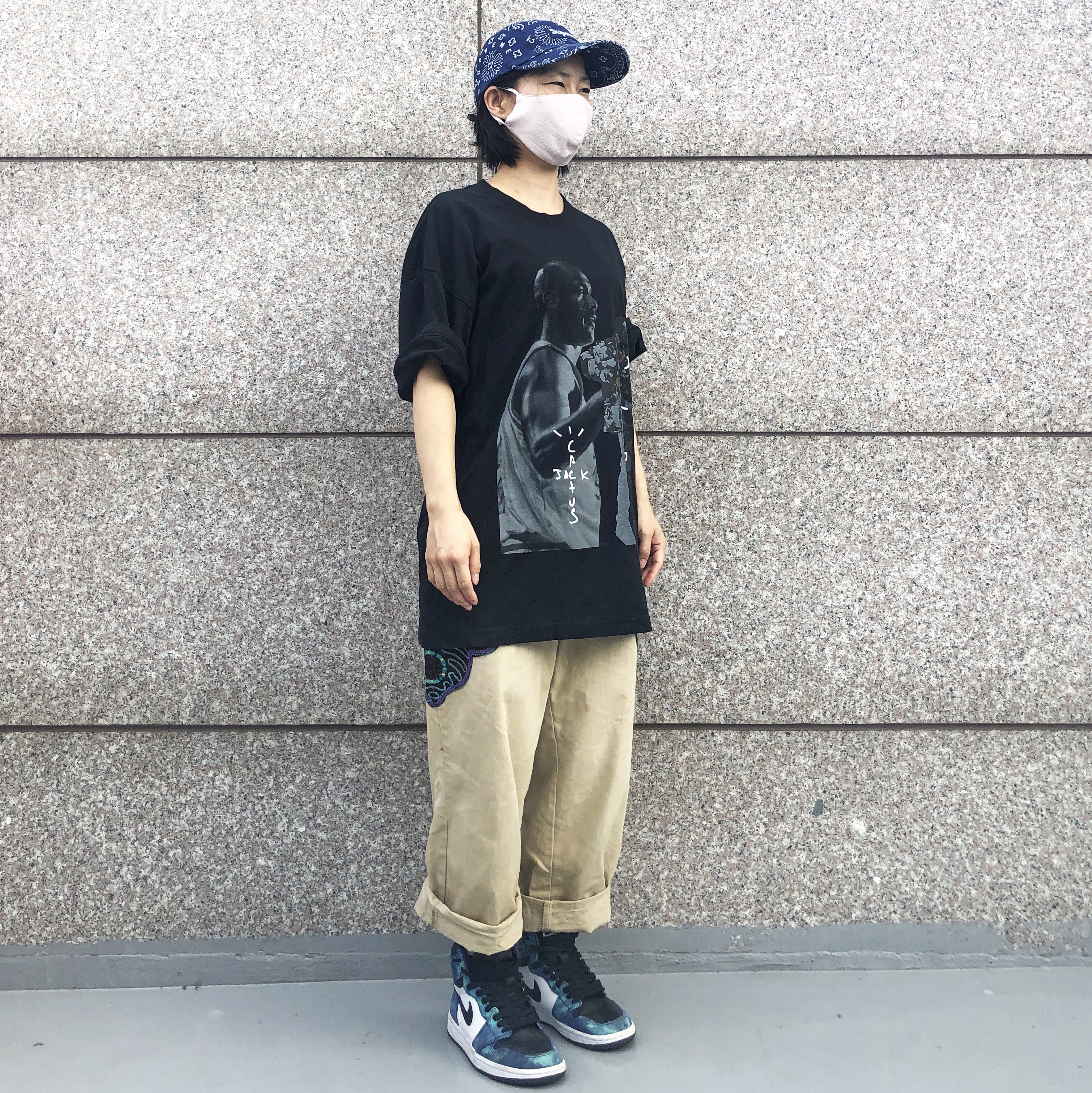 Supreme Bandana Camp Cap Navy - 21SS, Jordan x Travis Scott T-Shirt 착용 스타일
