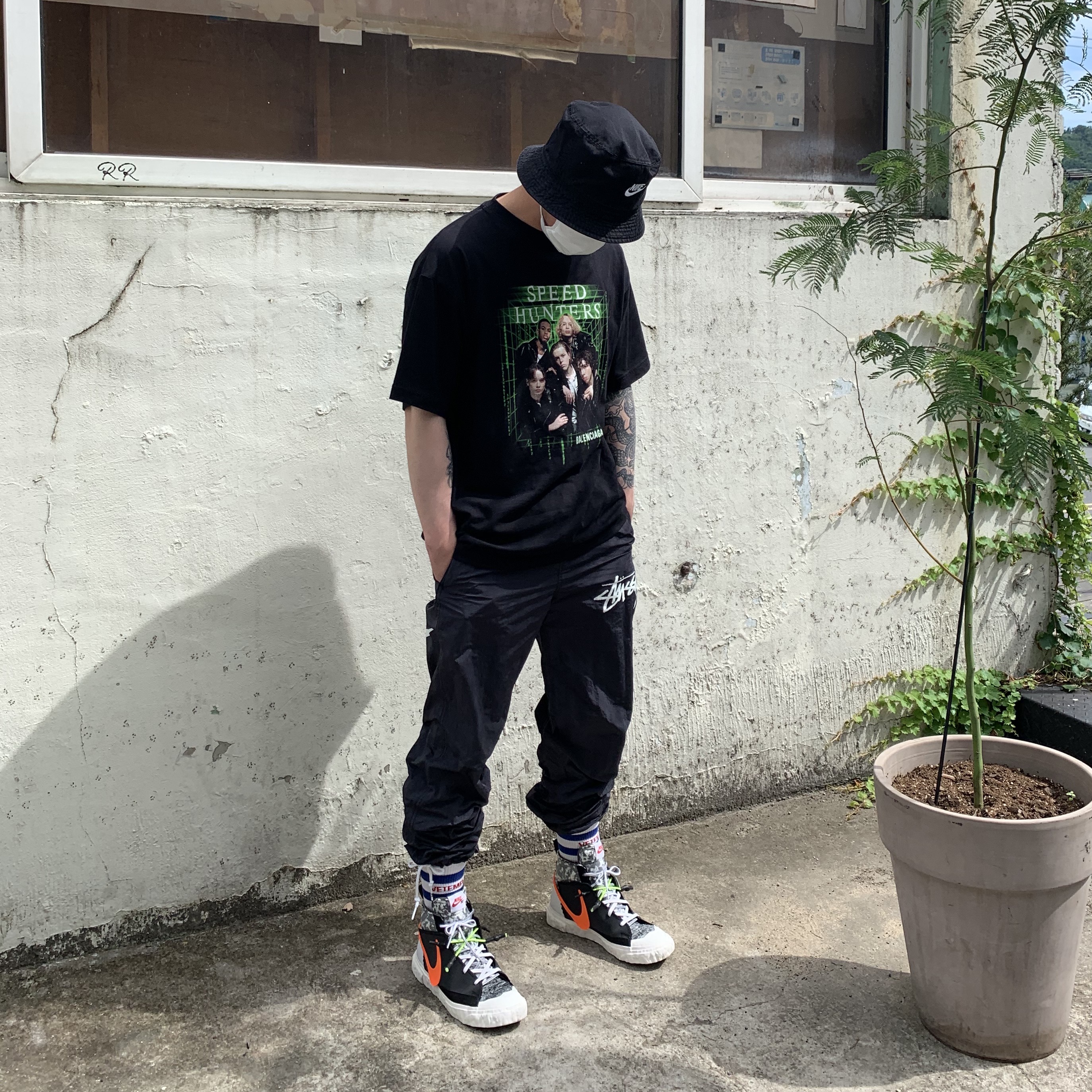 Nike x Readymade Blazer Mid Black, Nike x Stussy Beach Pants Off Noir 착용 스타일