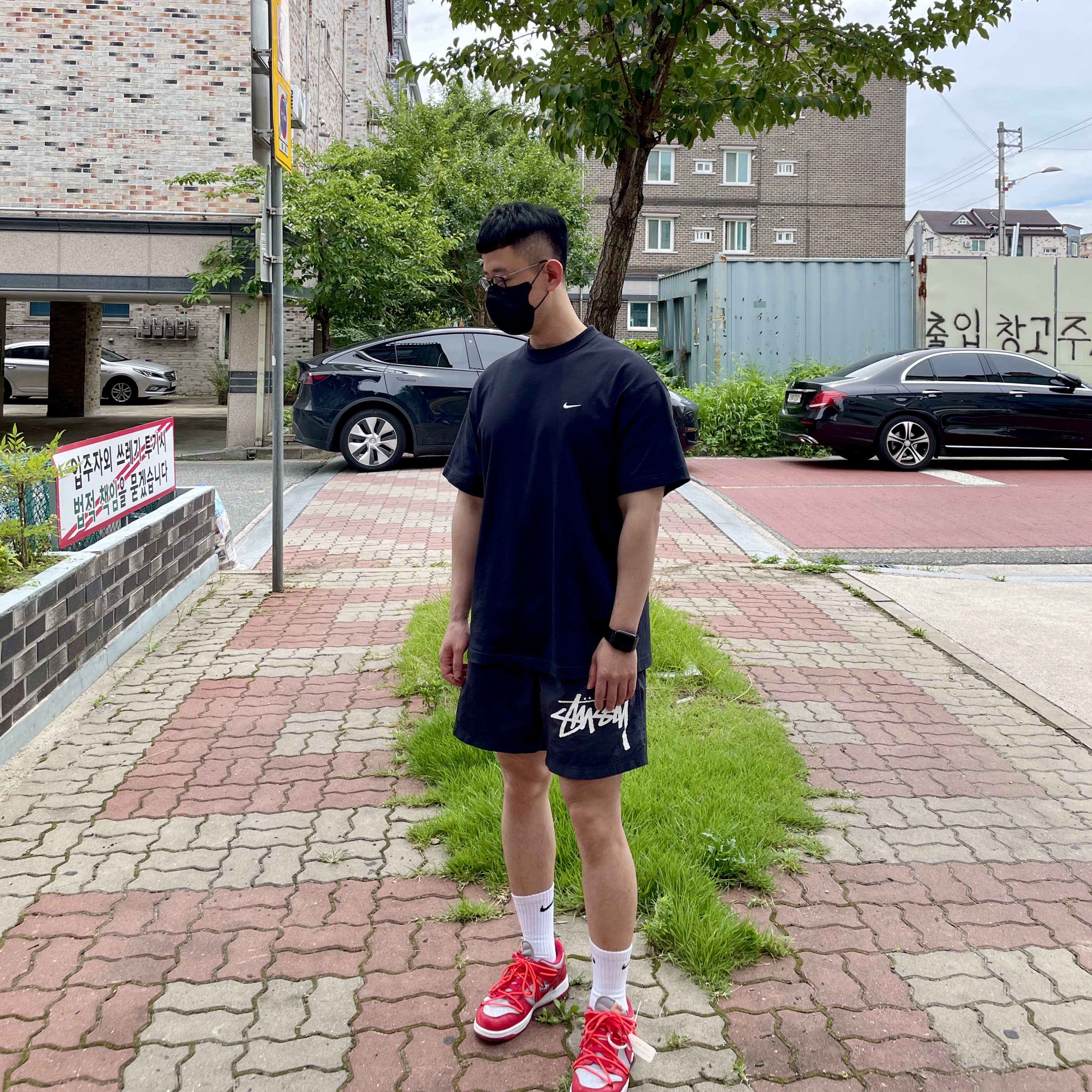 Nike NRG Solo Swoosh T-Shirt Black - US/EU, Nike x Stussy Water Shorts Off Noir 착용 스타일