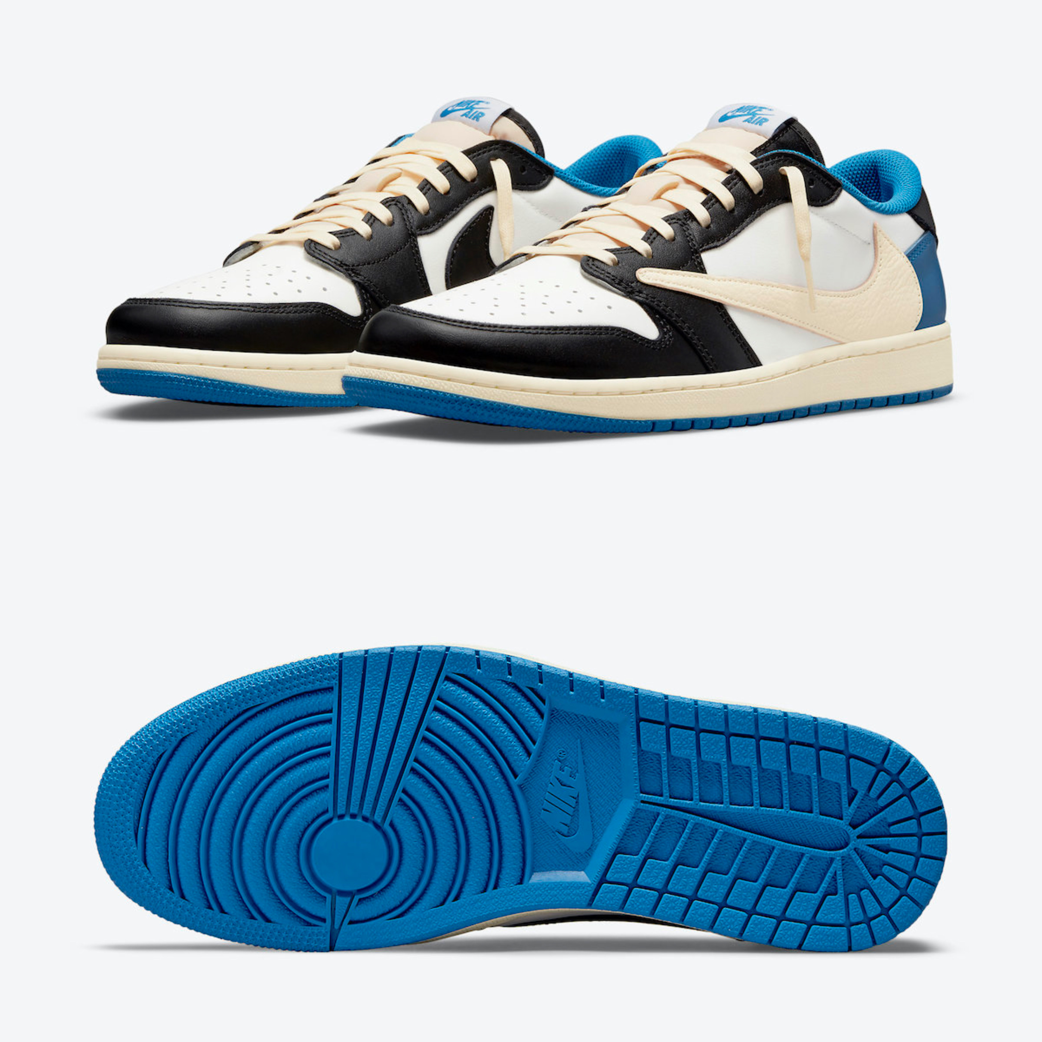 Jordan 1 x Travis Scott x Fragment Retro High OG SP Military Blue, Jordan 1 x Travis Scott x Fragment Retro Low OG SP Military Blue 착용 스타일 - 2