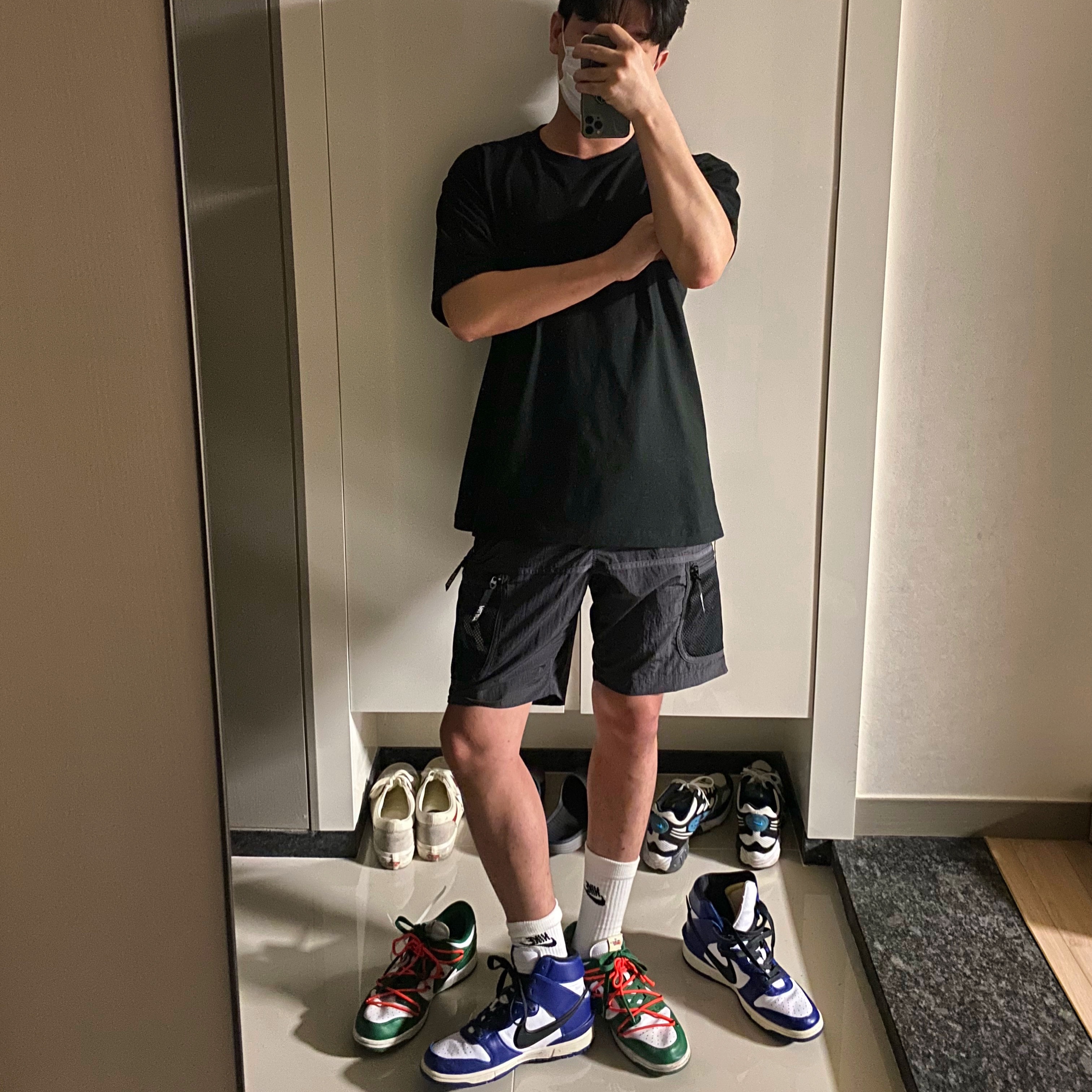 Palace Mesh Pocket Shell Shorts Black - 21SS, Nike x Ambush Dunk High Deep Royal Blue 착용 스타일