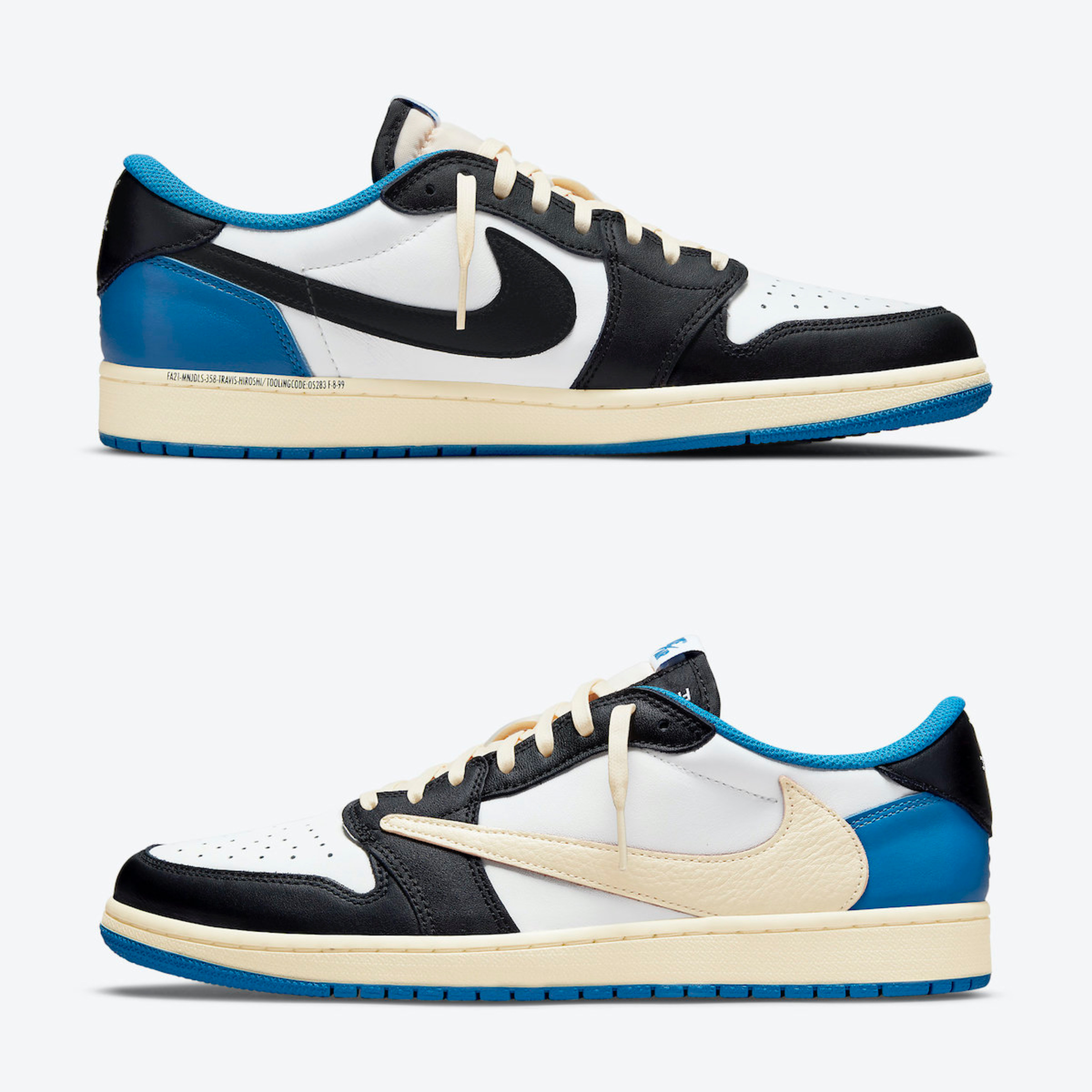 Jordan 1 x Travis Scott x Fragment Retro High OG SP Military Blue, Jordan 1 x Travis Scott x Fragment Retro Low OG SP Military Blue 착용 스타일 - 3