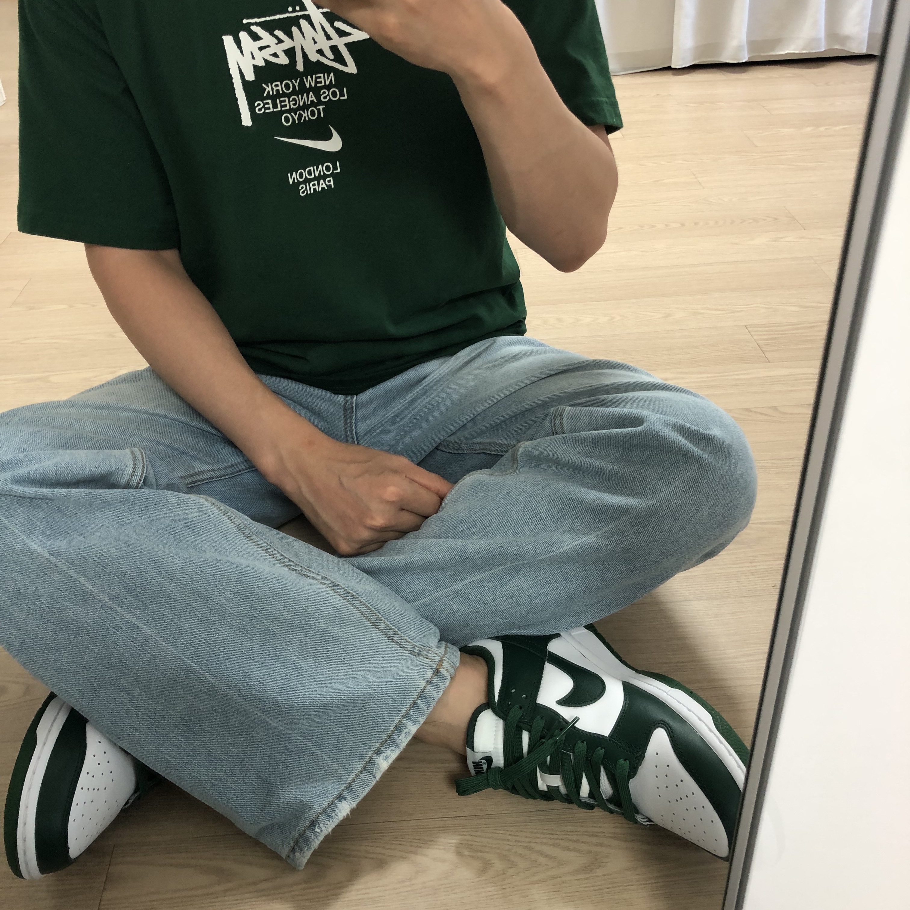 Nike x Stussy WT T-Shirt Green - Asia, Nike Dunk Low Retro Varsity Green 착용 스타일
