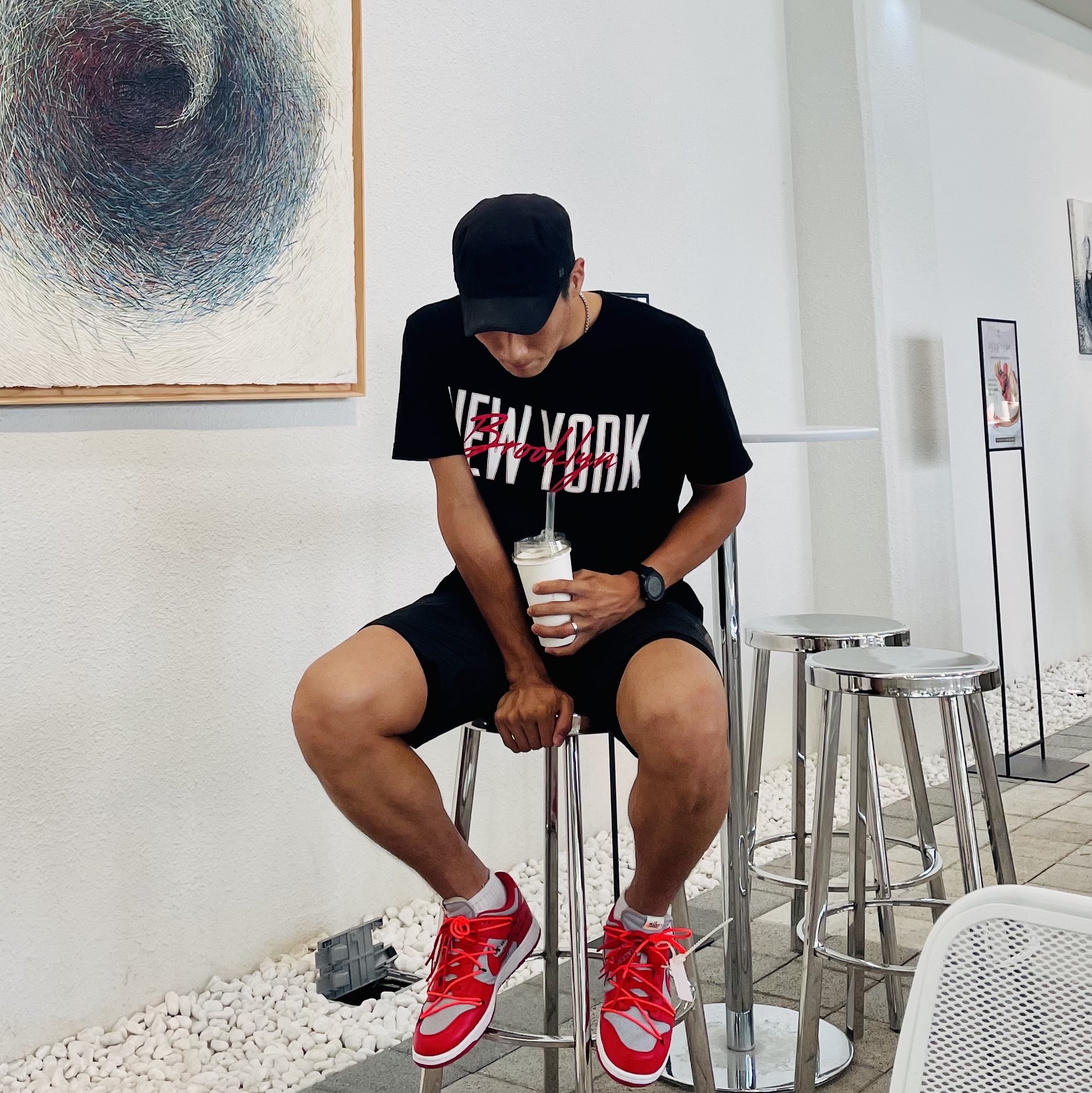 Nike x Off-White Dunk Low University Red 착용 스타일