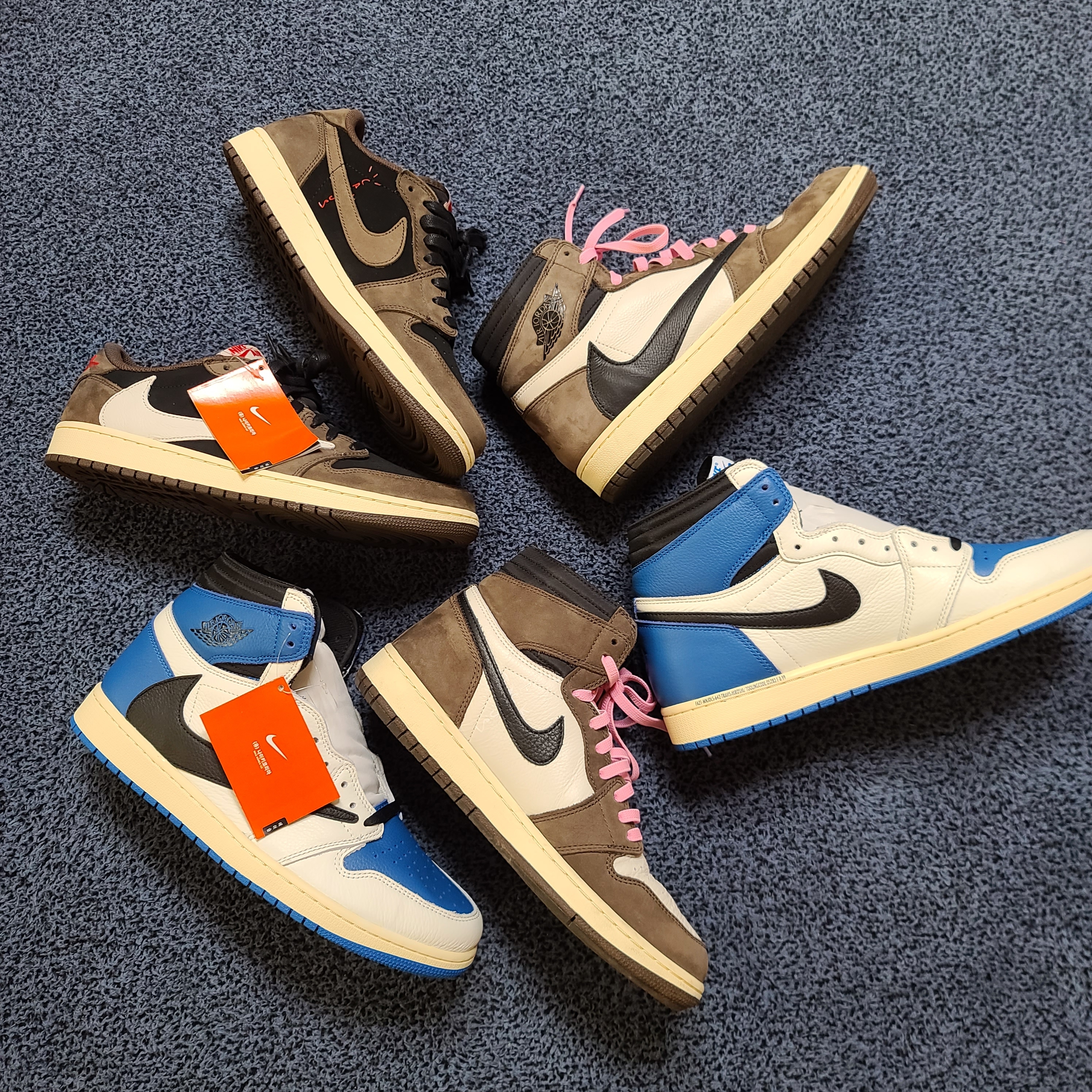 Jordan 1 x Travis Scott x Fragment Retro High OG SP Military Blue, Jordan 1 x Travis Scott Retro High OG SP Mocha 착용 스타일 - 3