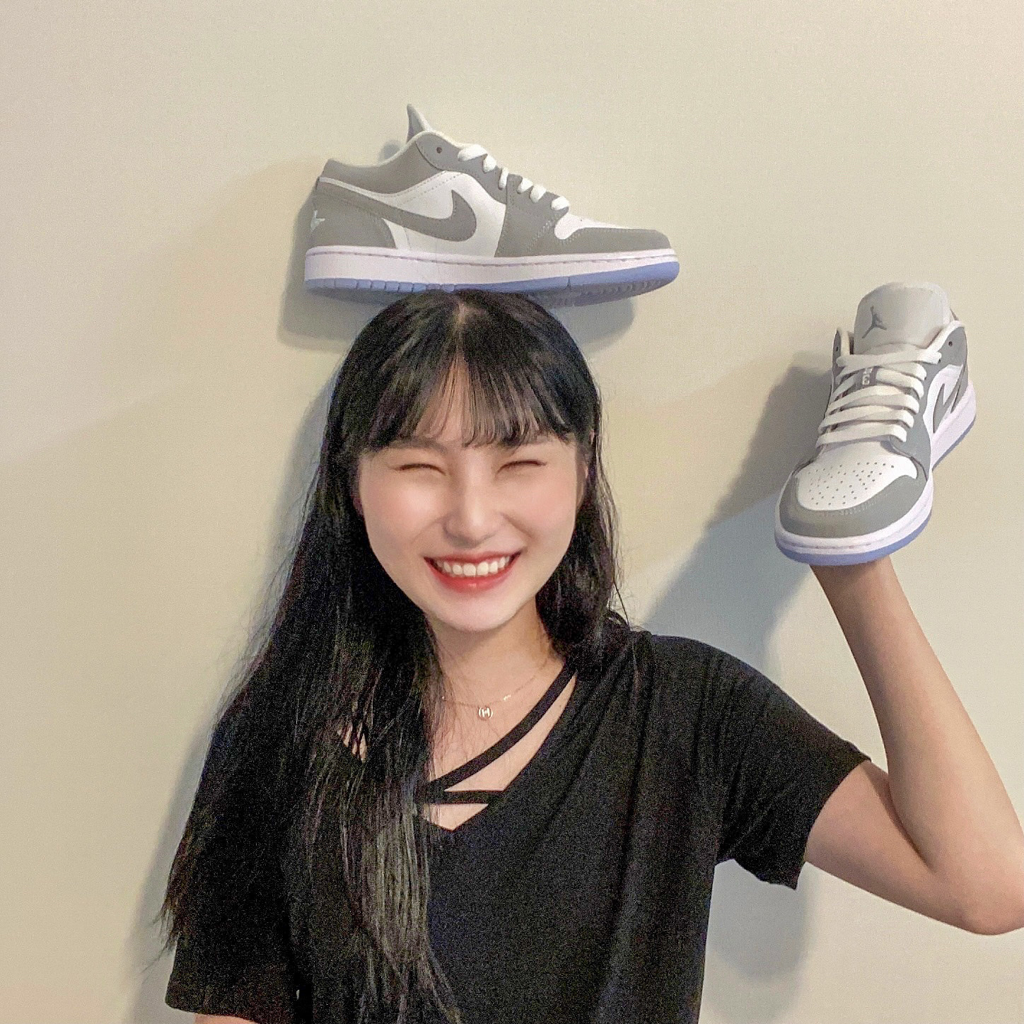 (W) Jordan 1 Low White Wolf Grey 착용 스타일
