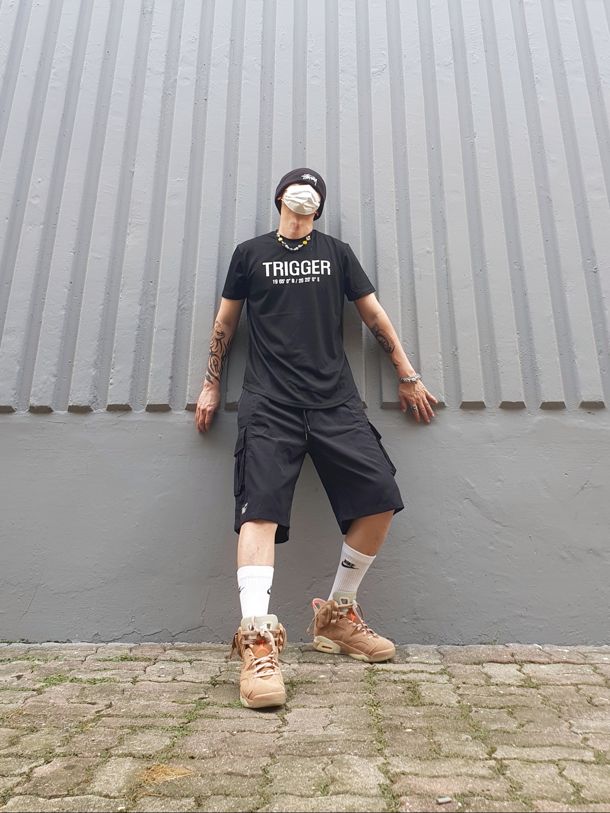 Nike x Stussy Cuff Beanie, Jordan 6 x Travis Scott Retro SP British Khaki 착용 스타일