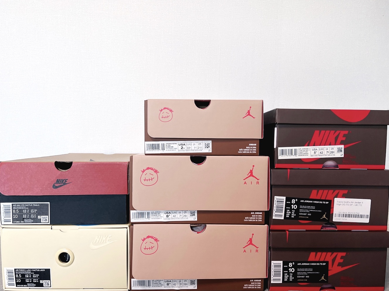 Nike x Travis Scott Air Max 270 React Cactus Trails, Nike x Travis Scott Air Force 1 Low Cactus Jack 착용 스타일