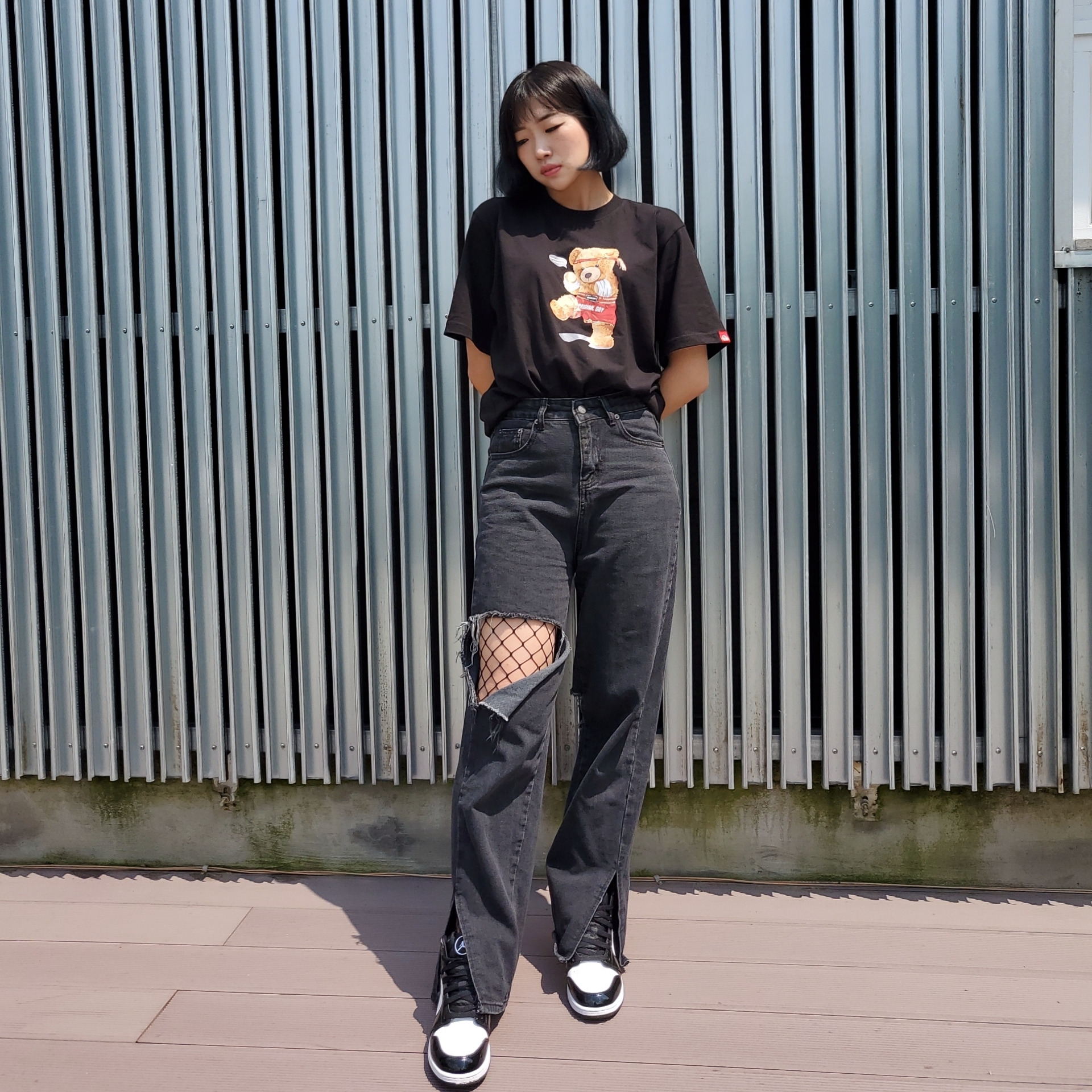 (GS) Jordan 1 Mid SE ASW Black 착용 스타일