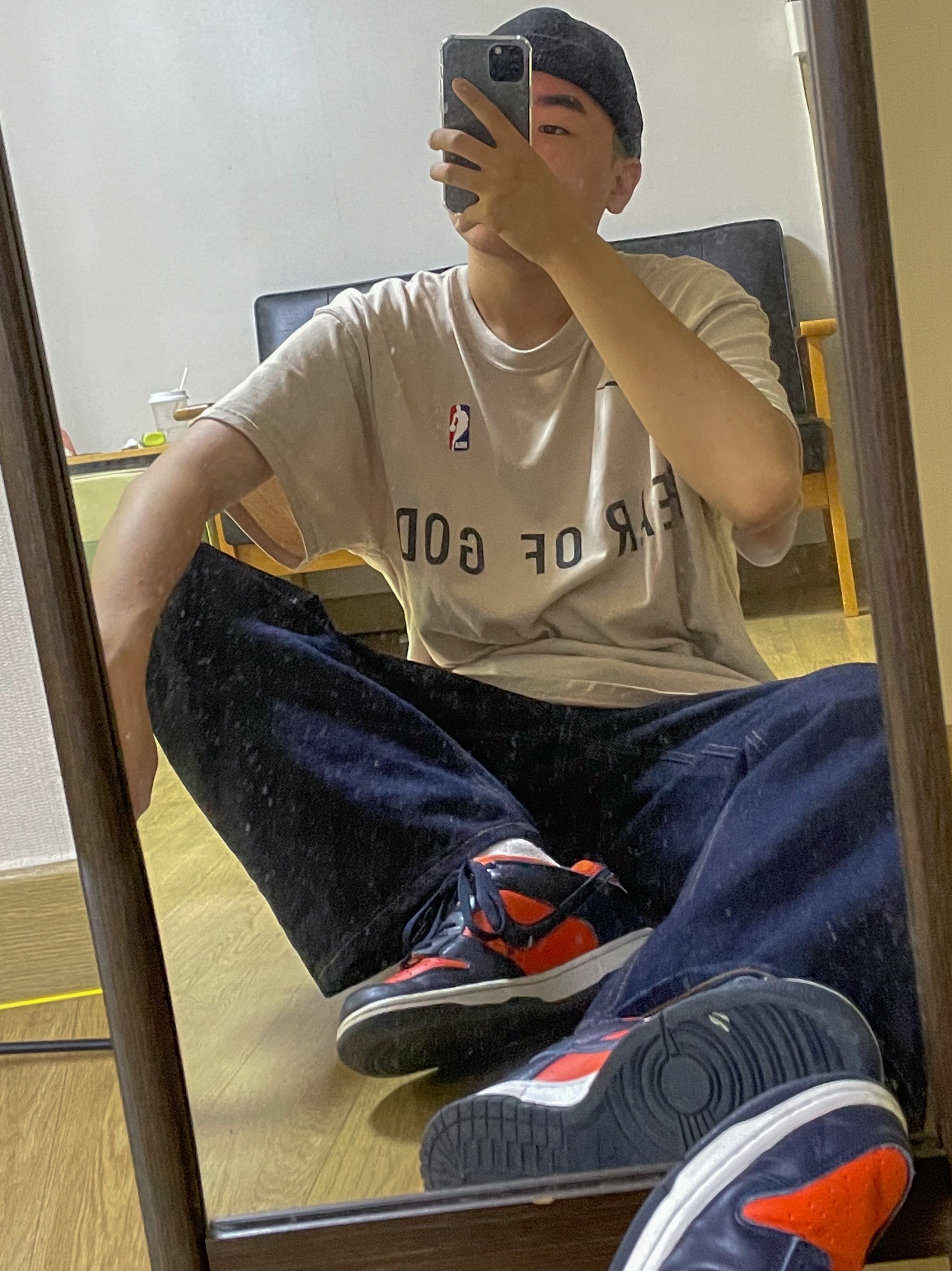 Nike x Fear of God Warm Up T-Shirt Oatmeal, Nike Dunk Low SP Champ Colors 착용 스타일