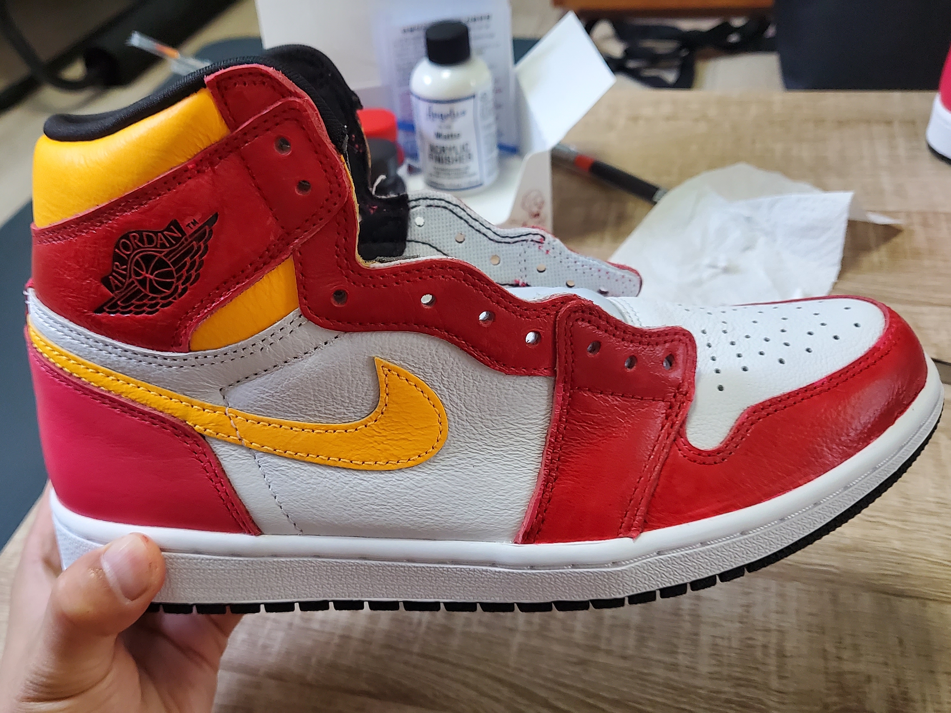 Jordan 1 Retro High OG Light Fusion Red, Jordan 1 Retro High OG Chicago 2015 착용 스타일 - 5