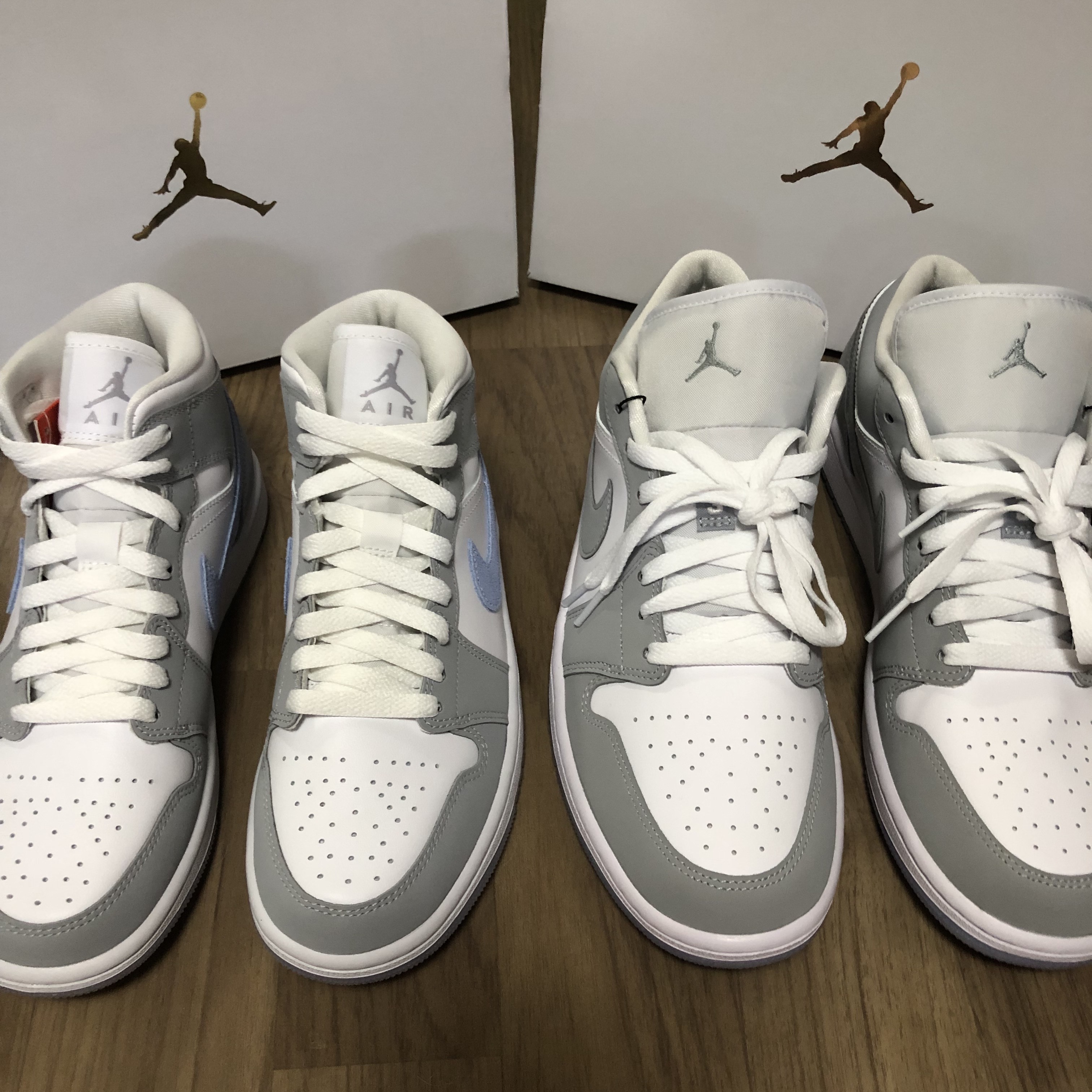 (W) Jordan 1 Mid Wolf Grey, (W) Jordan 1 Low White Wolf Grey 착용 스타일 - 3