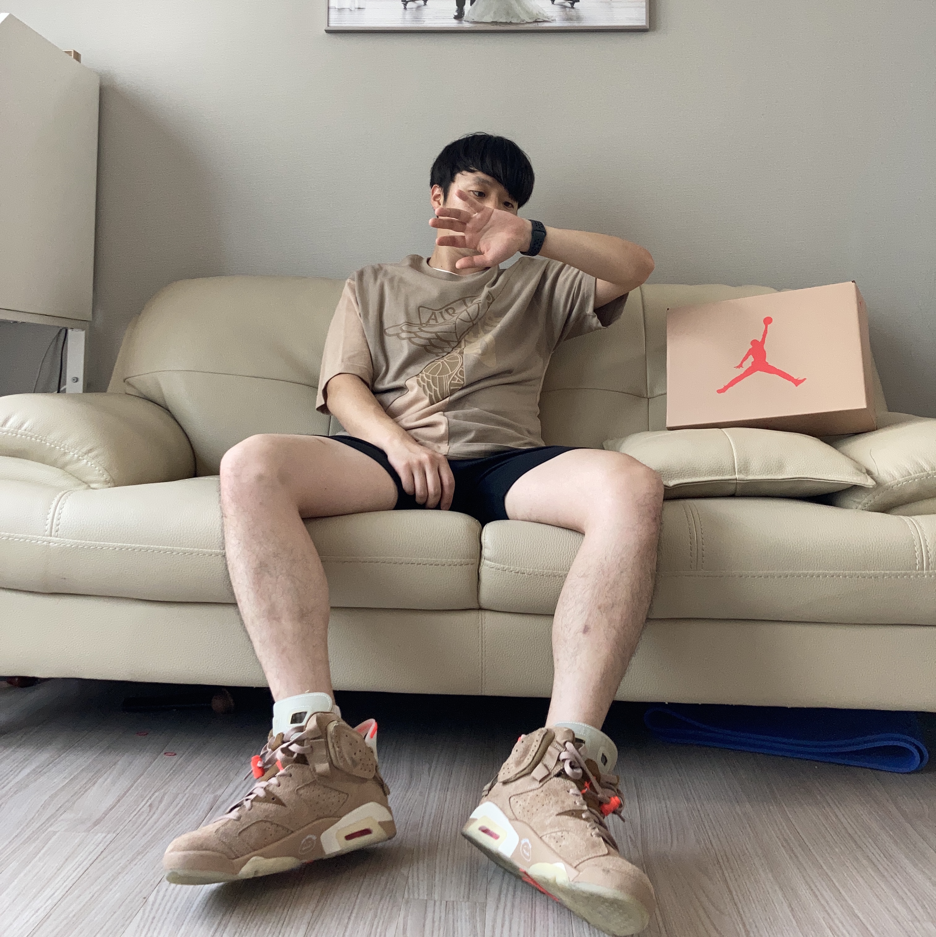 Jordan 6 x Travis Scott Retro SP British Khaki, Jordan x Travis Scott S/S Top - Asia 착용 스타일