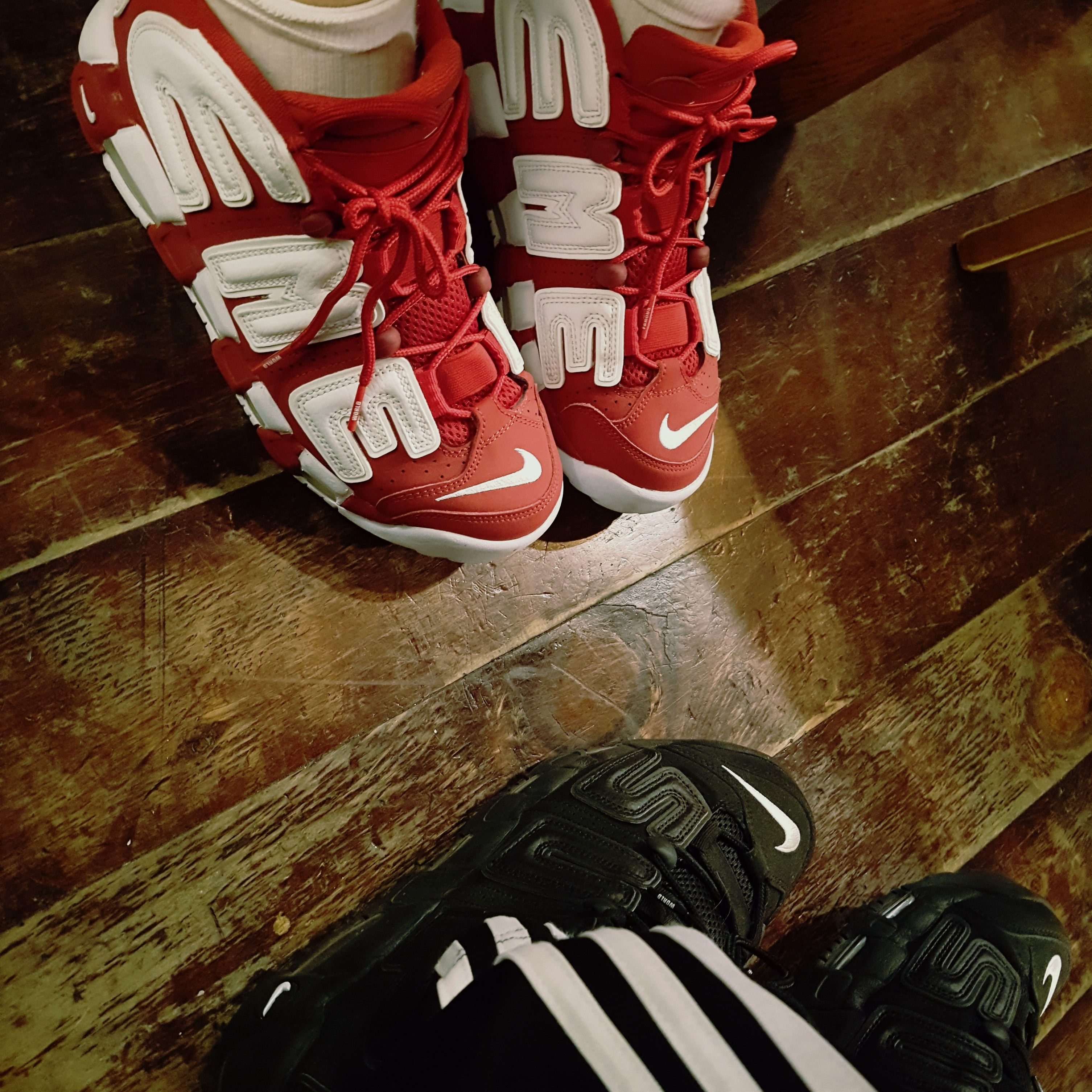 Nike x Supreme Air More Uptempo Suptempo Black, Nike x Supreme Air More Uptempo Suptempo Red 착용 스타일