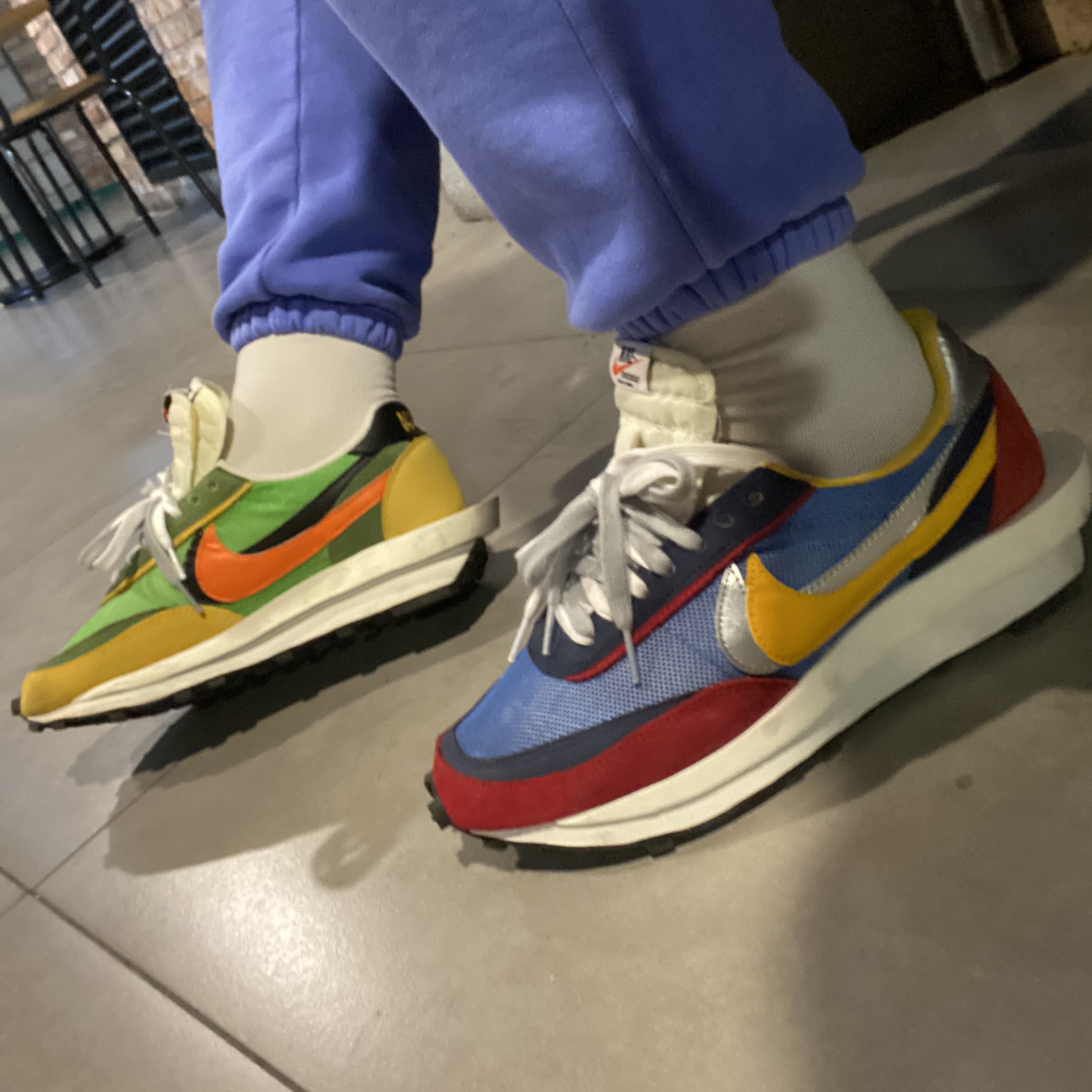 Nike x Sacai LDWaffle Blue Multi, Nike x Sacai LDWaffle Green Multi 착용 스타일