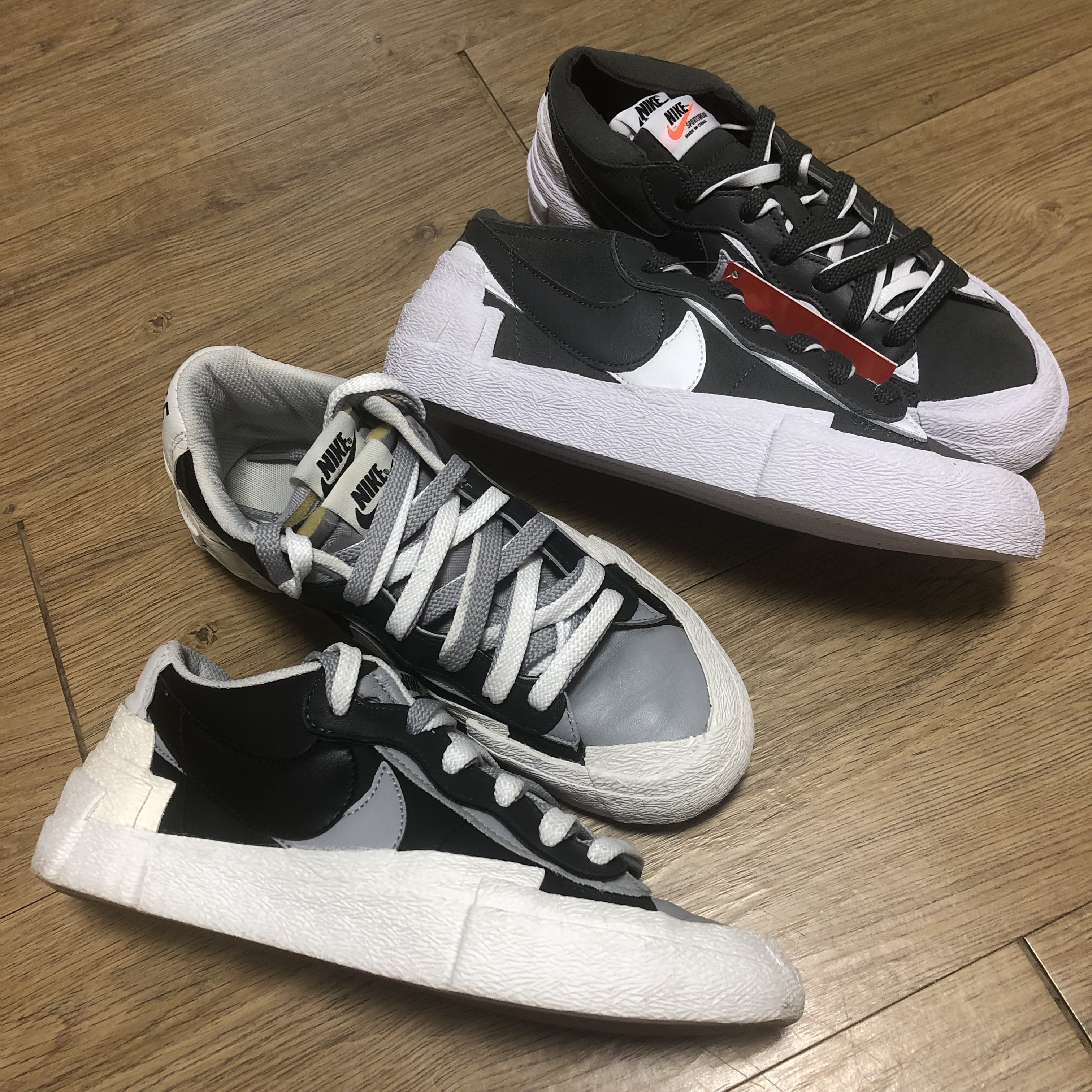 Nike x Sacai Blazer Low Iron Grey, Nike x Sacai Blazer Mid Black Grey 착용 스타일
