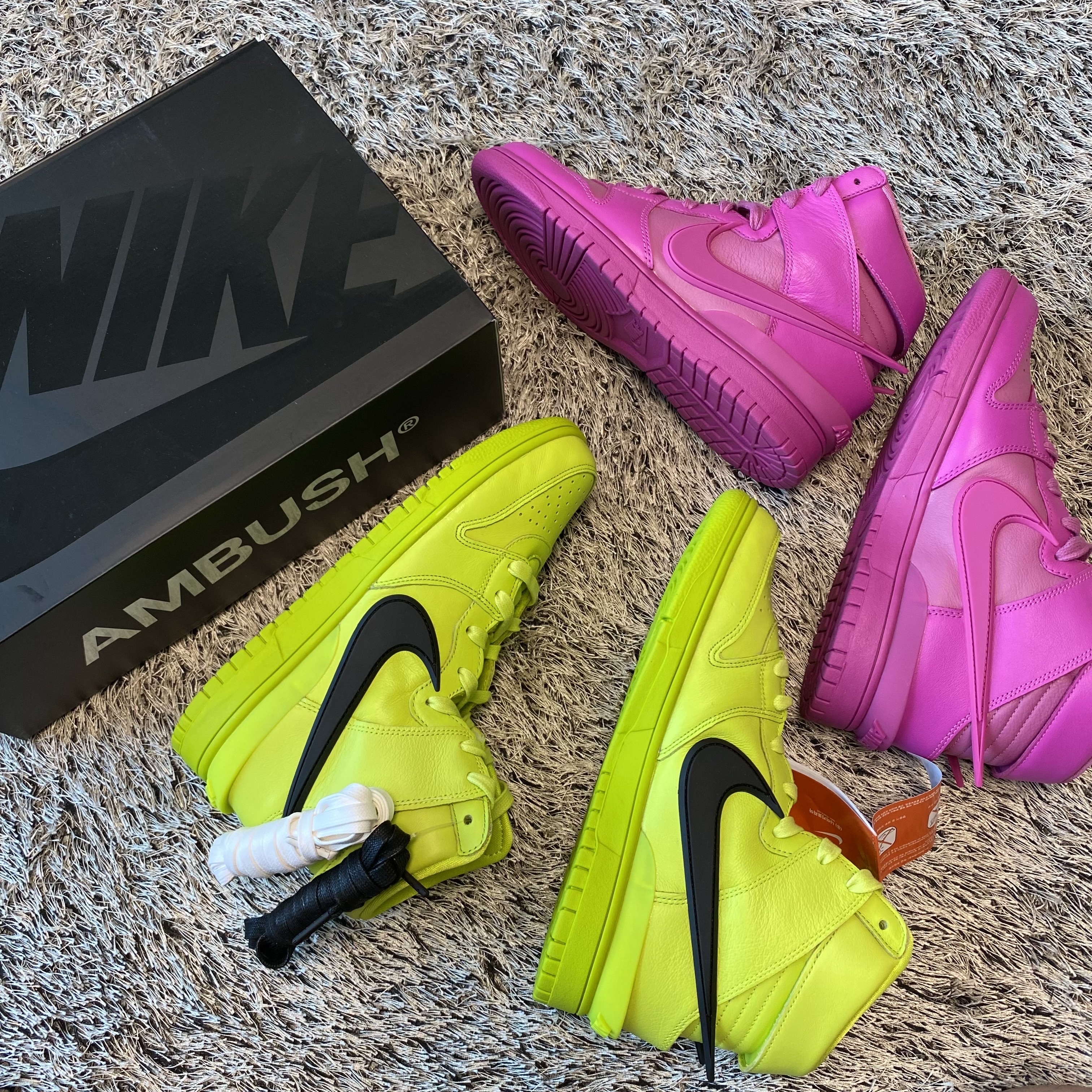 Nike x Ambush Dunk High Flash Lime, Nike x Ambush Dunk High Cosmic Fuchsia 착용 스타일