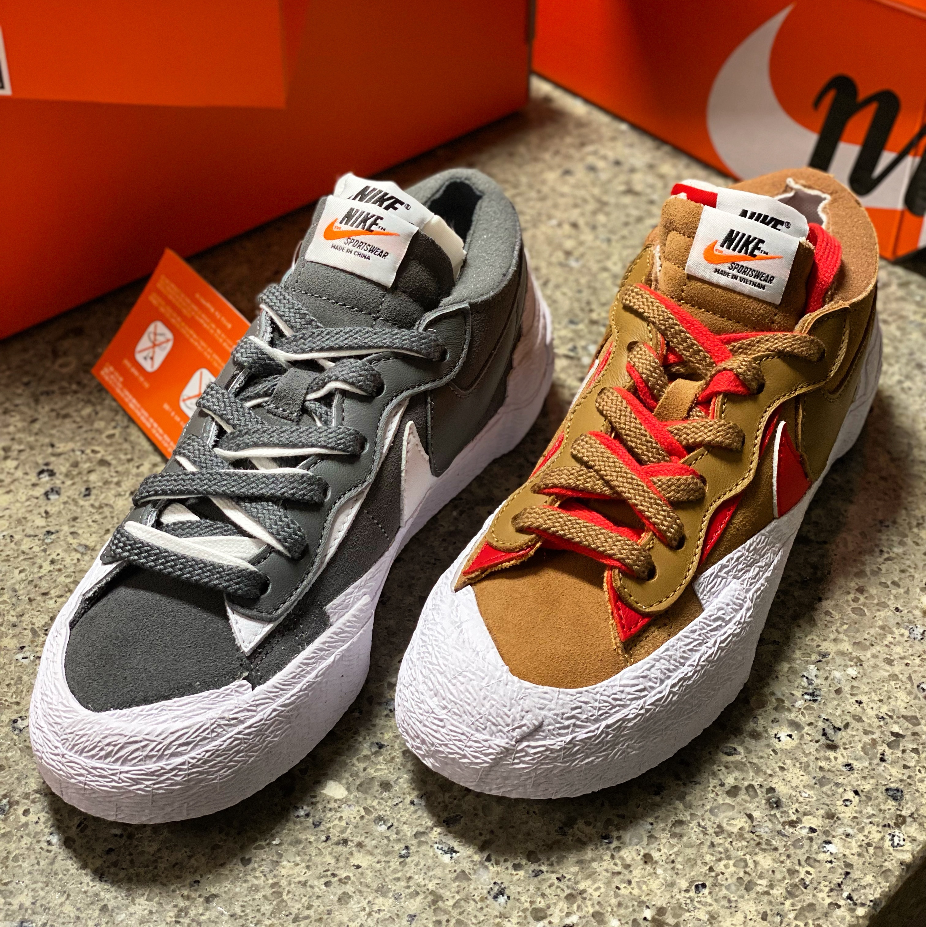 Nike x Sacai Blazer Low Iron Grey, Nike x Sacai Blazer Low British Tan 착용 스타일