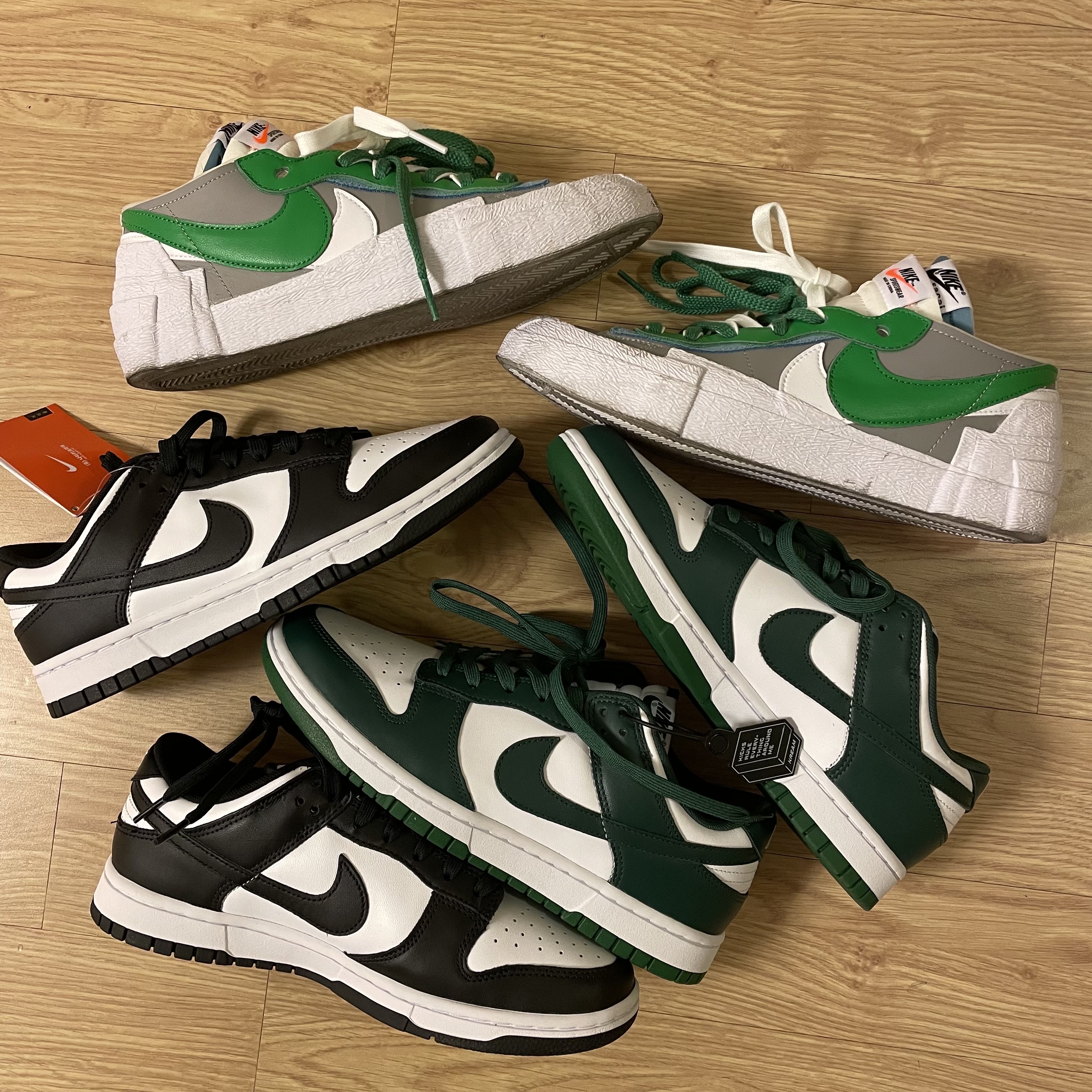 Nike x Sacai Blazer Low Classic Green, Nike Dunk Low Retro Black 착용 스타일