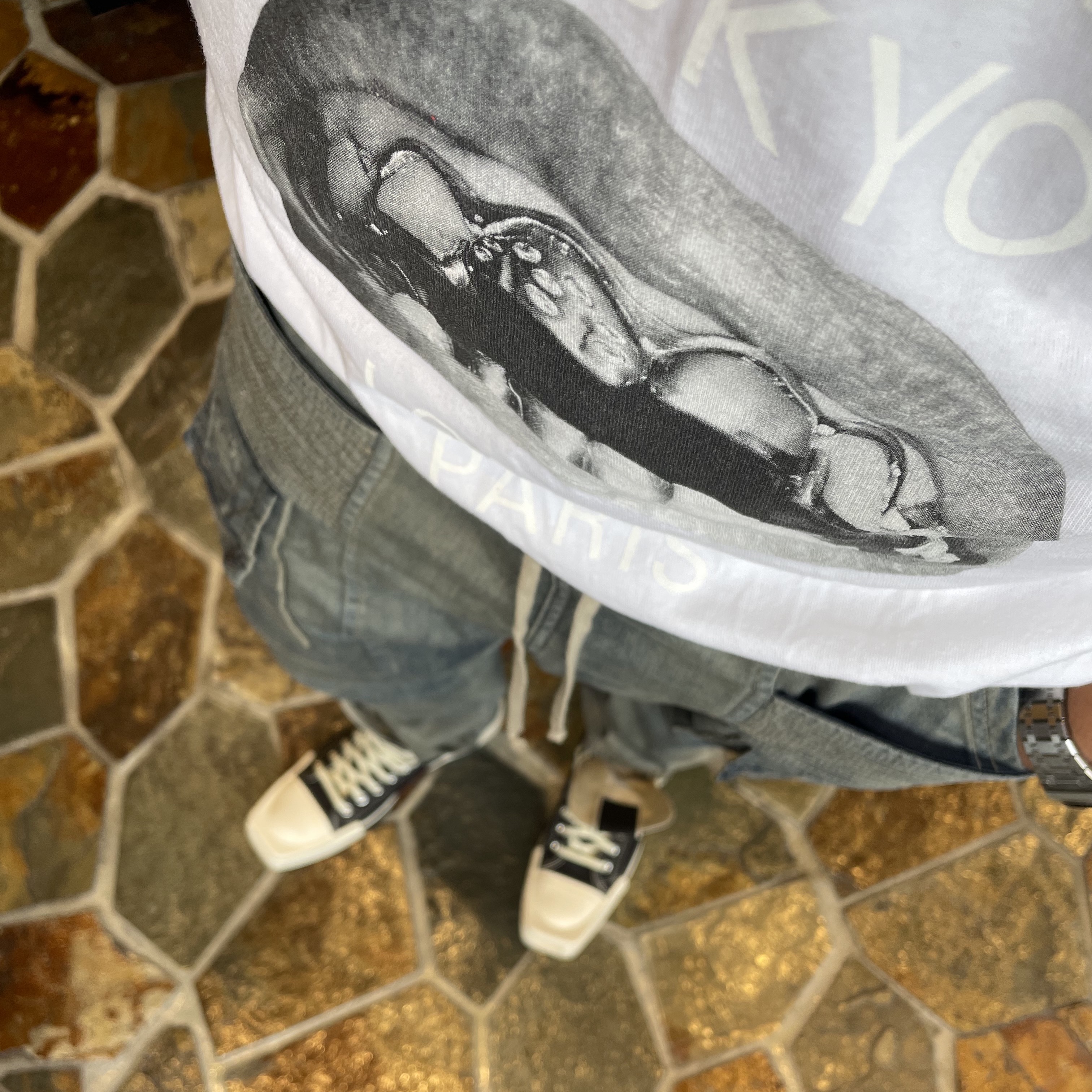 Stussy x Rick Owens 40 WT T-Shirt, Converse x Drkshdw Turbodrk Chuck 70 Hi Black 착용 스타일 - 5