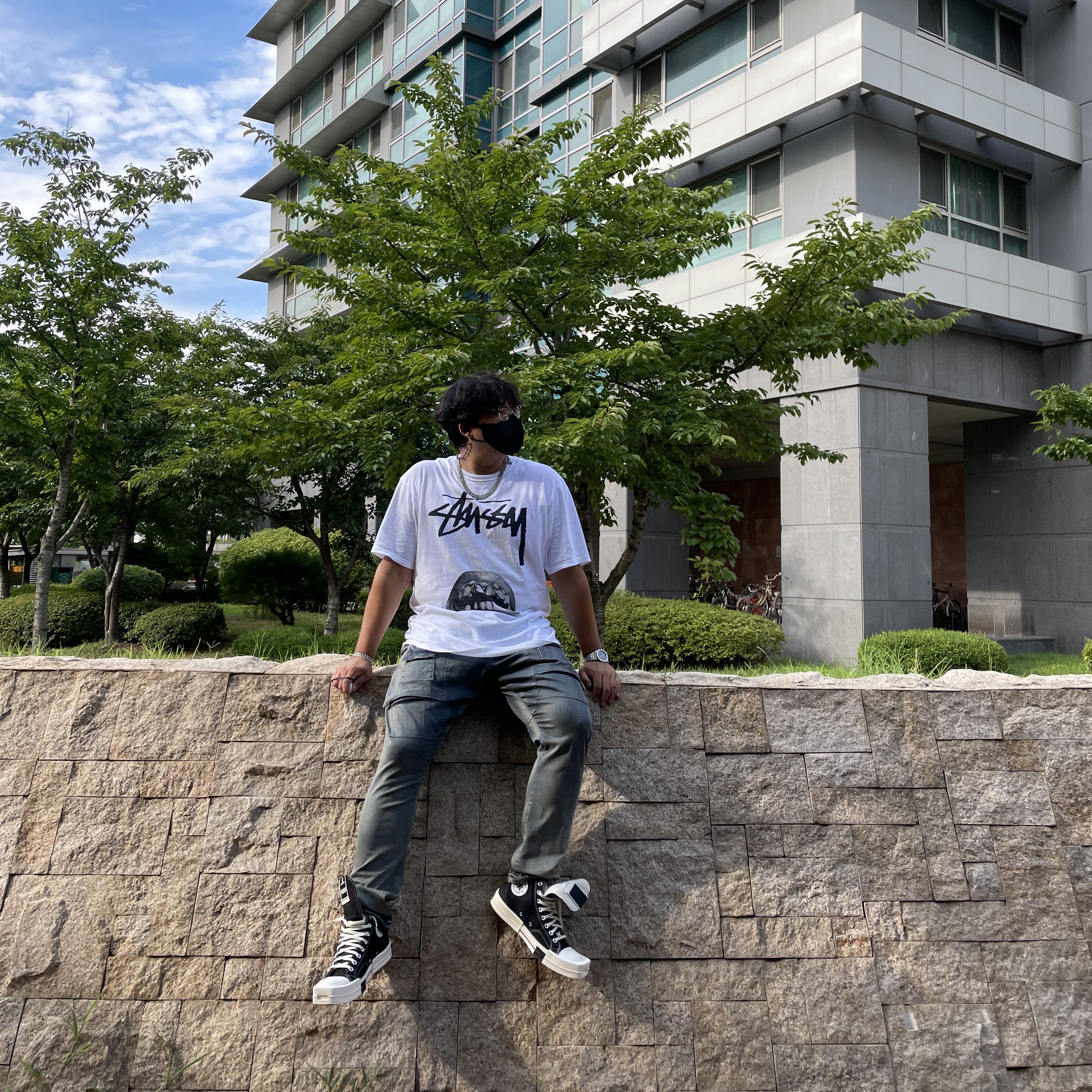 Stussy x Rick Owens 40 WT T-Shirt, Converse x Drkshdw Turbodrk Chuck 70 Hi Black 착용 스타일 - 4