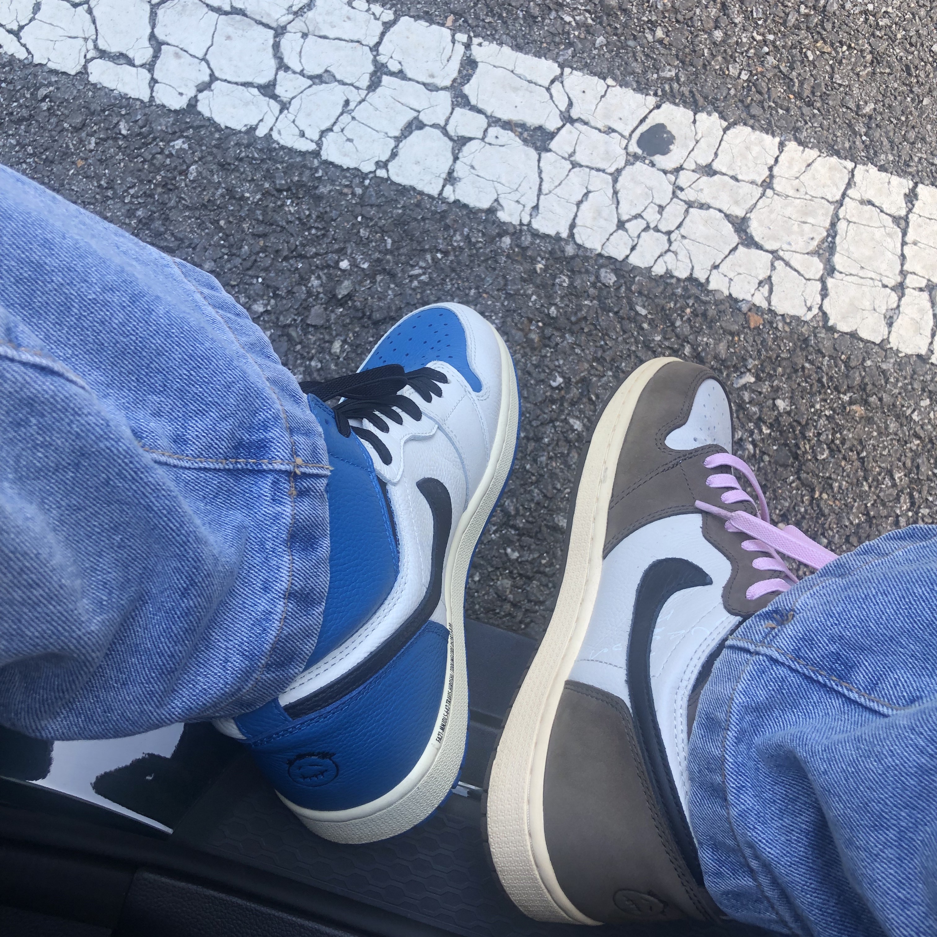 Jordan 1 x Travis Scott x Fragment Retro High OG SP Military Blue, Jordan 1 x Travis Scott Retro High OG SP Mocha 착용 스타일 - 4
