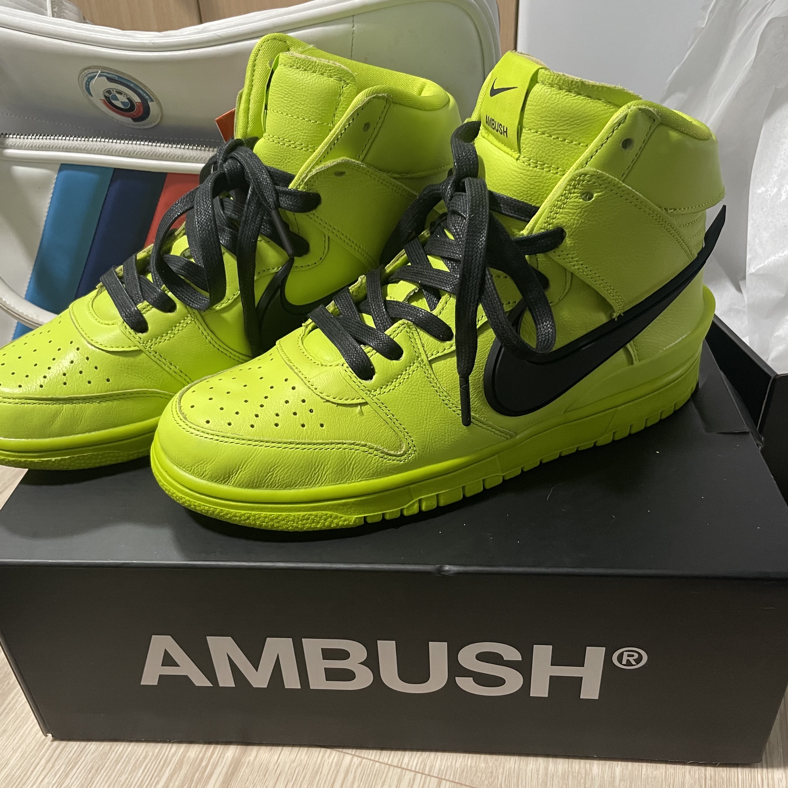Nike x Ambush Dunk High Flash Lime 착용 스타일