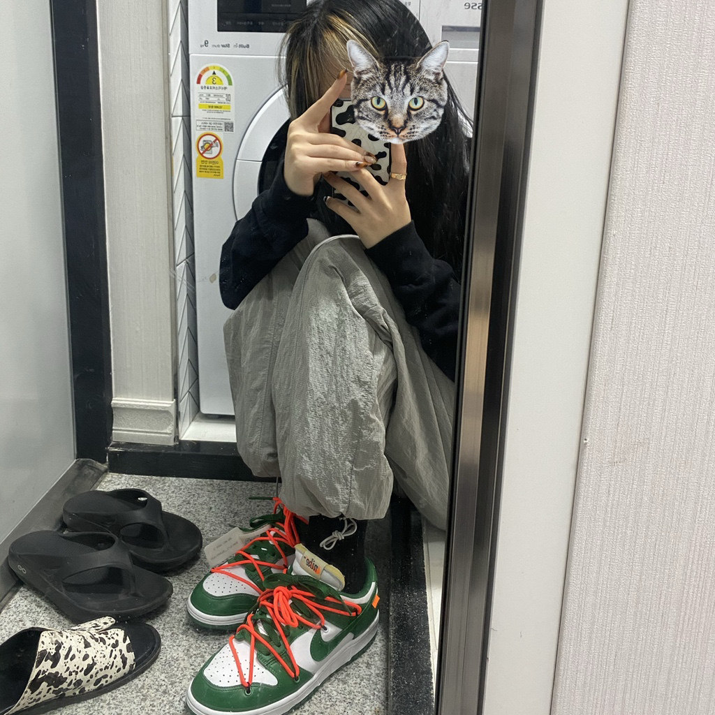 Nike x Off-White Dunk Low Pine Green, Oofos OOriginal Black 착용 스타일 - 1
