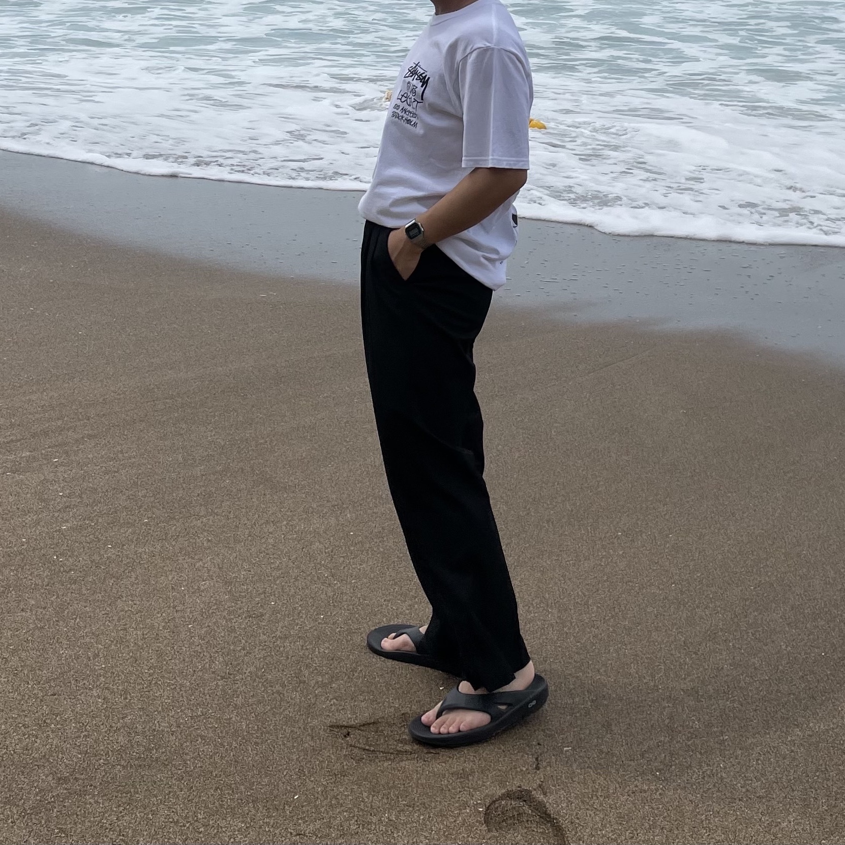 Stussy x Our Legacy Surfman T-Shirt White - 21SS, Oofos OOriginal Black 착용 스타일