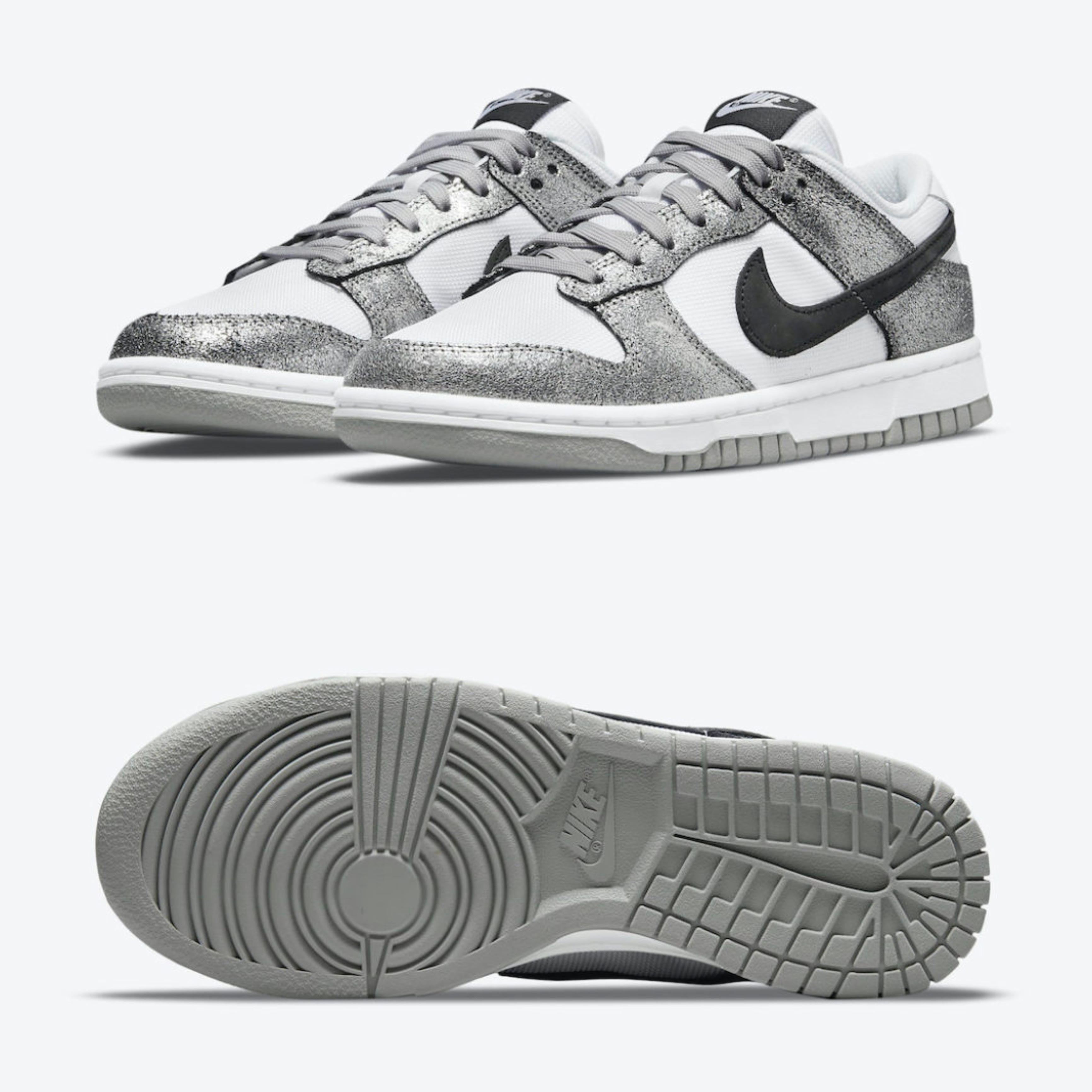 (W) Nike Dunk Low White Metallic Silver 착용 스타일 - 2