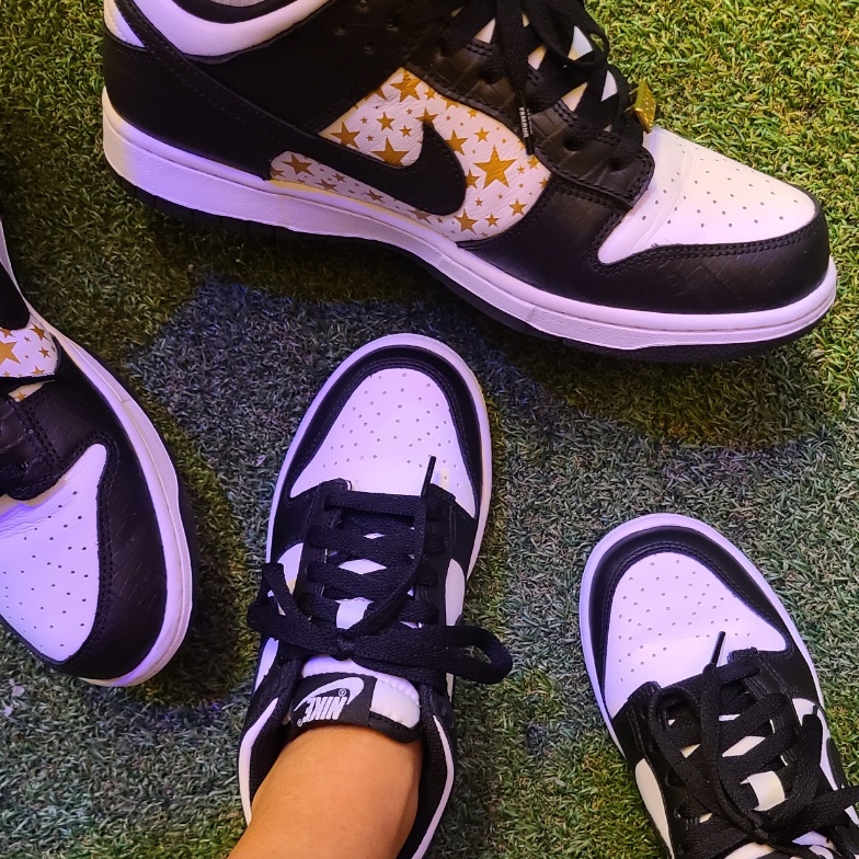 Nike x Supreme SB Dunk Low Black, (GS) Nike Dunk Low Black 착용 스타일