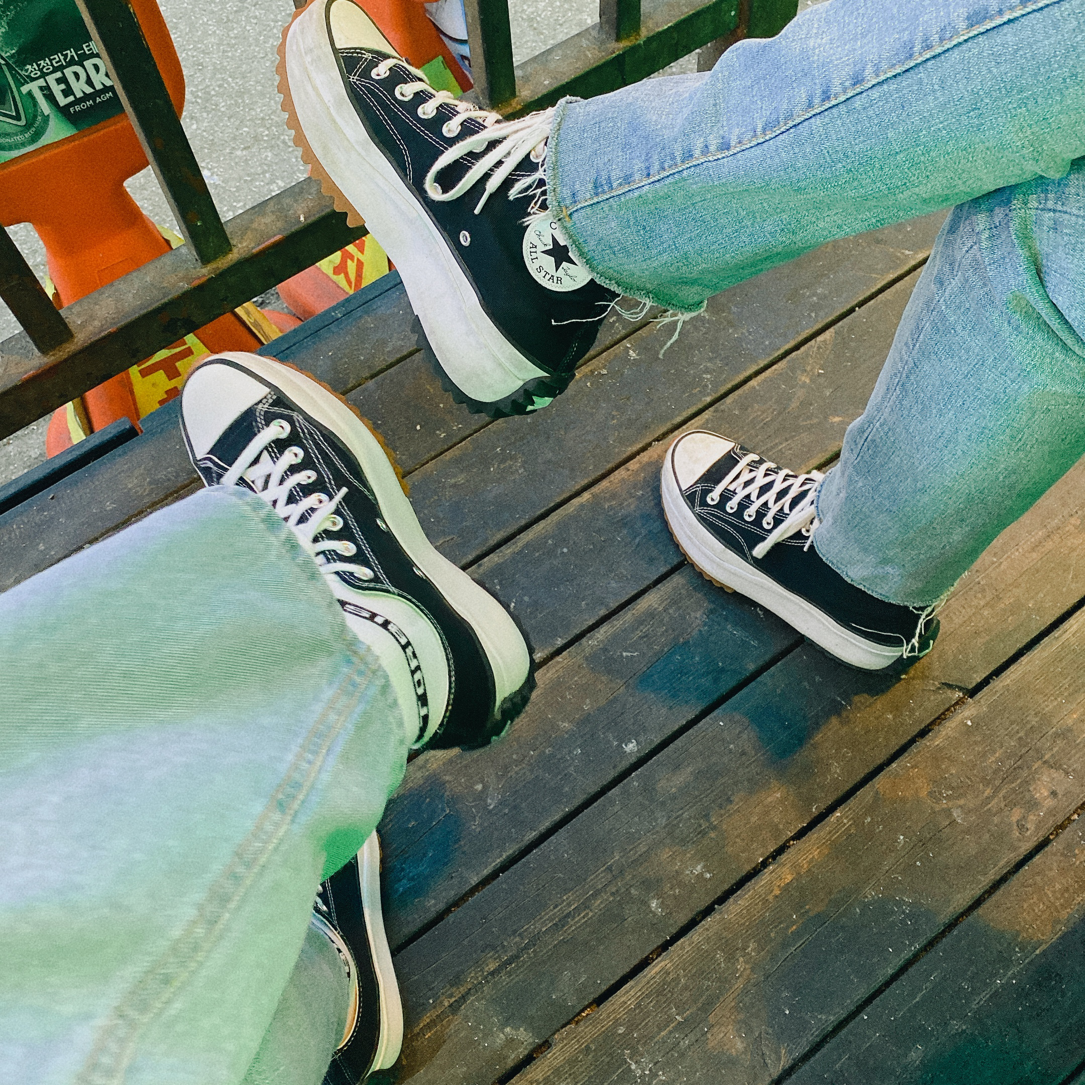 Converse Run Star Hike Low Black, Converse Run Star Hike Hi Black White Gum 착용 스타일