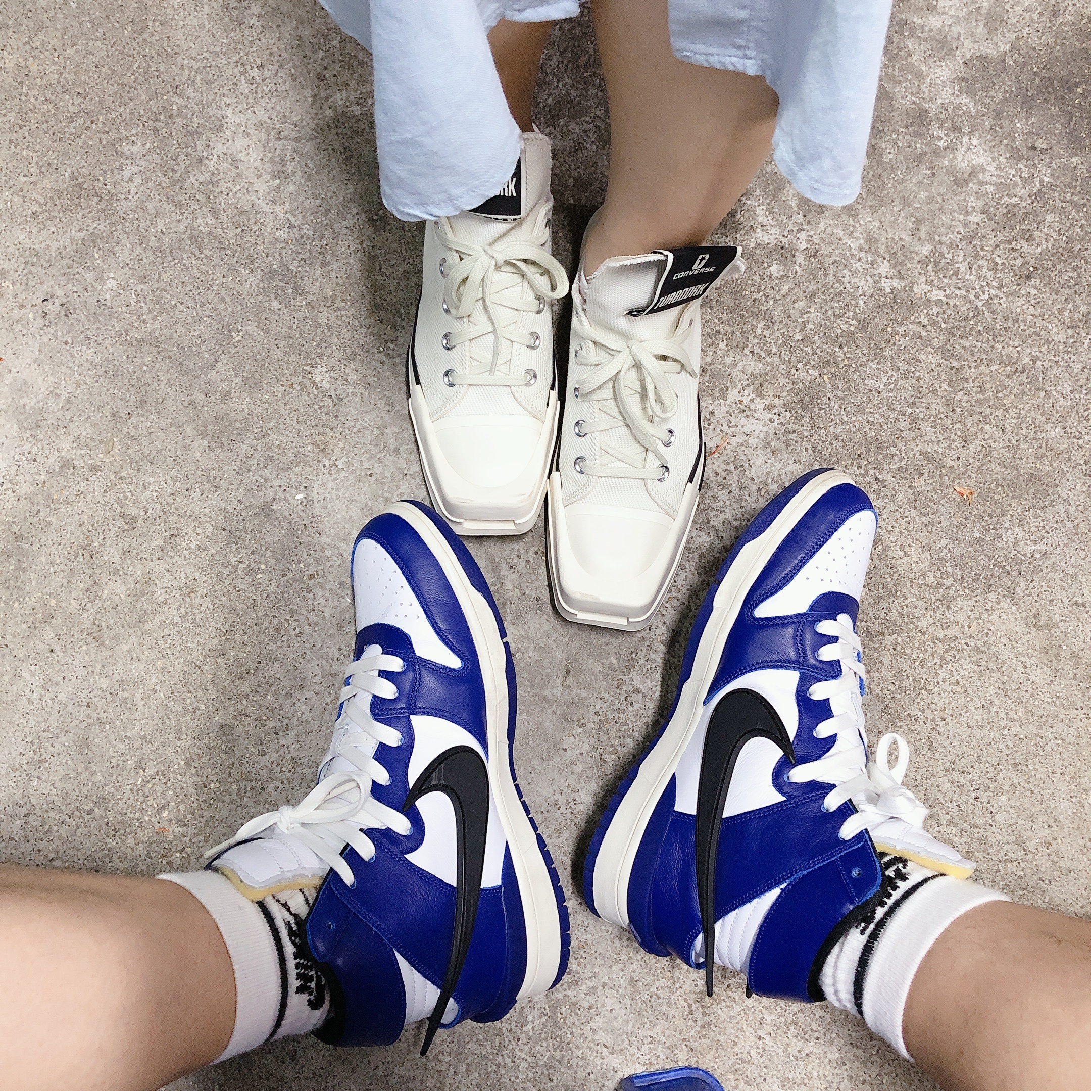 Converse x Drkshdw Turbodrk Chuck 70 Ox Lilly White, Nike x Ambush Dunk High Deep Royal Blue 착용 스타일