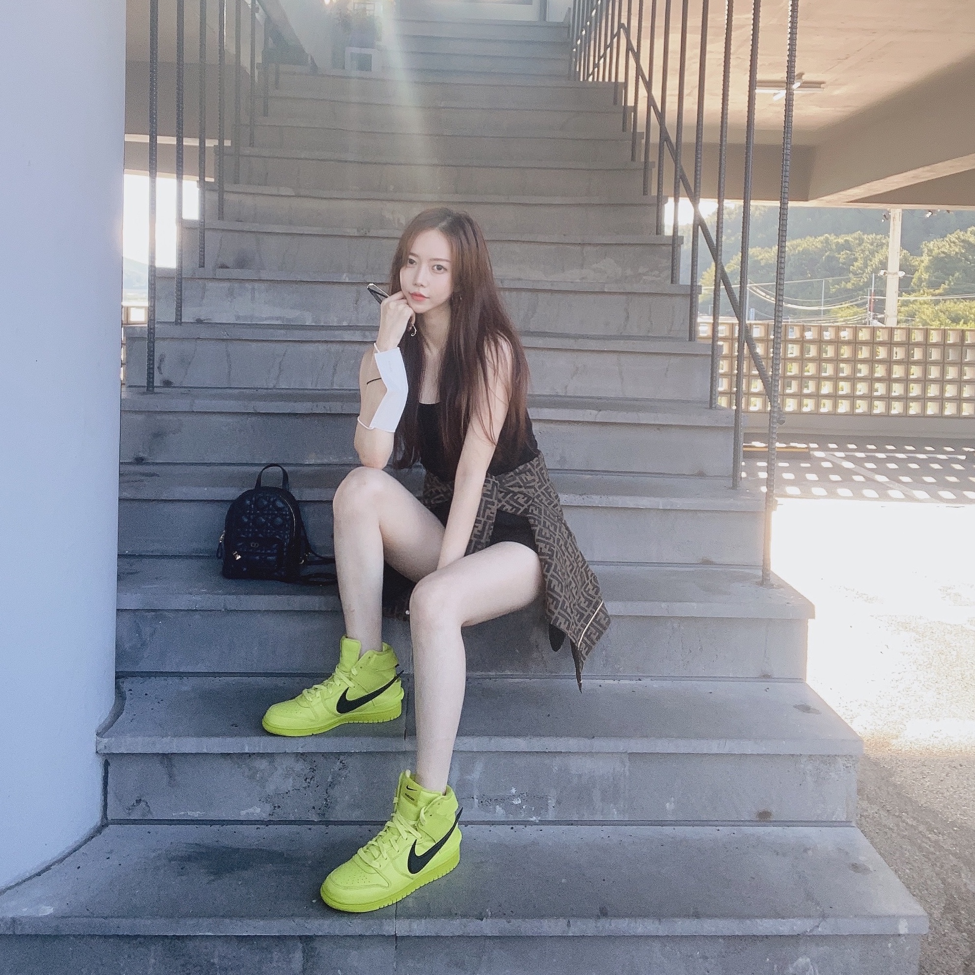 Nike x Ambush Dunk High Flash Lime 착용 스타일