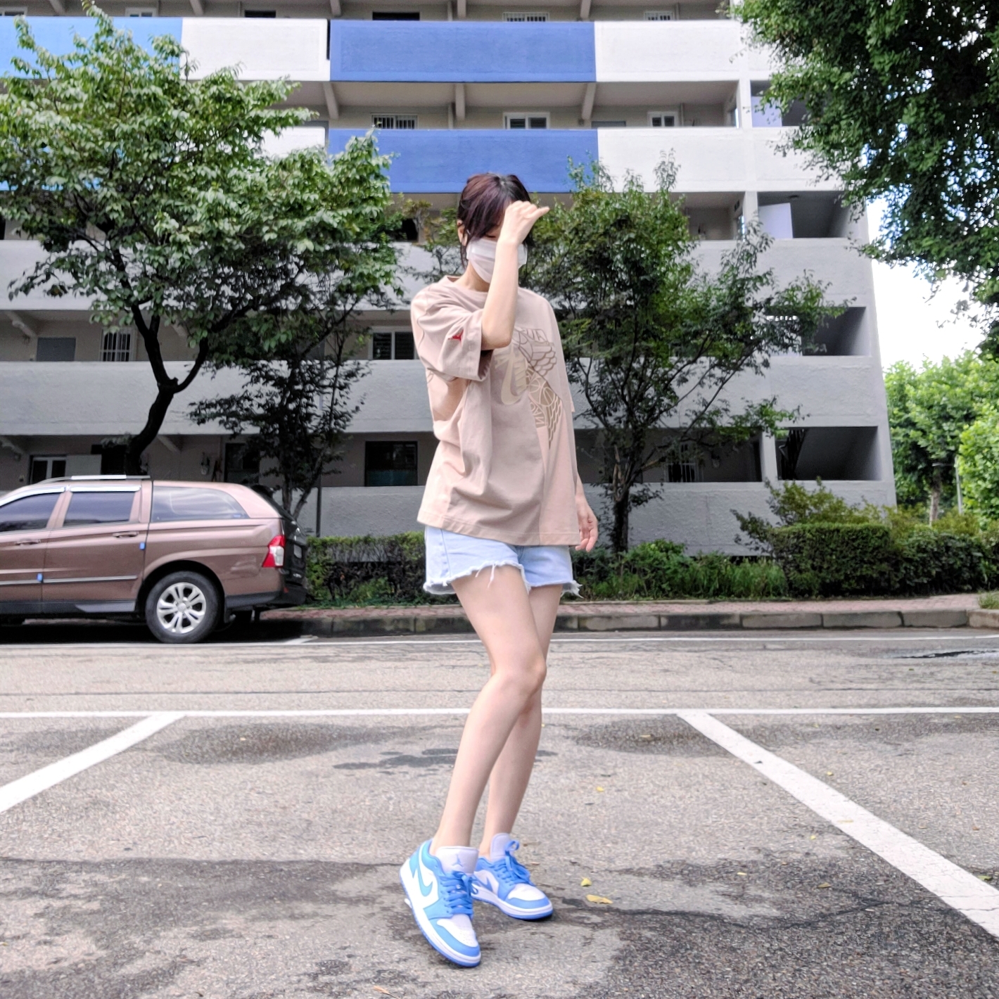 (W) Jordan 1 Low UNC University Blue, Jordan x Travis Scott S/S Top - Asia 착용 스타일