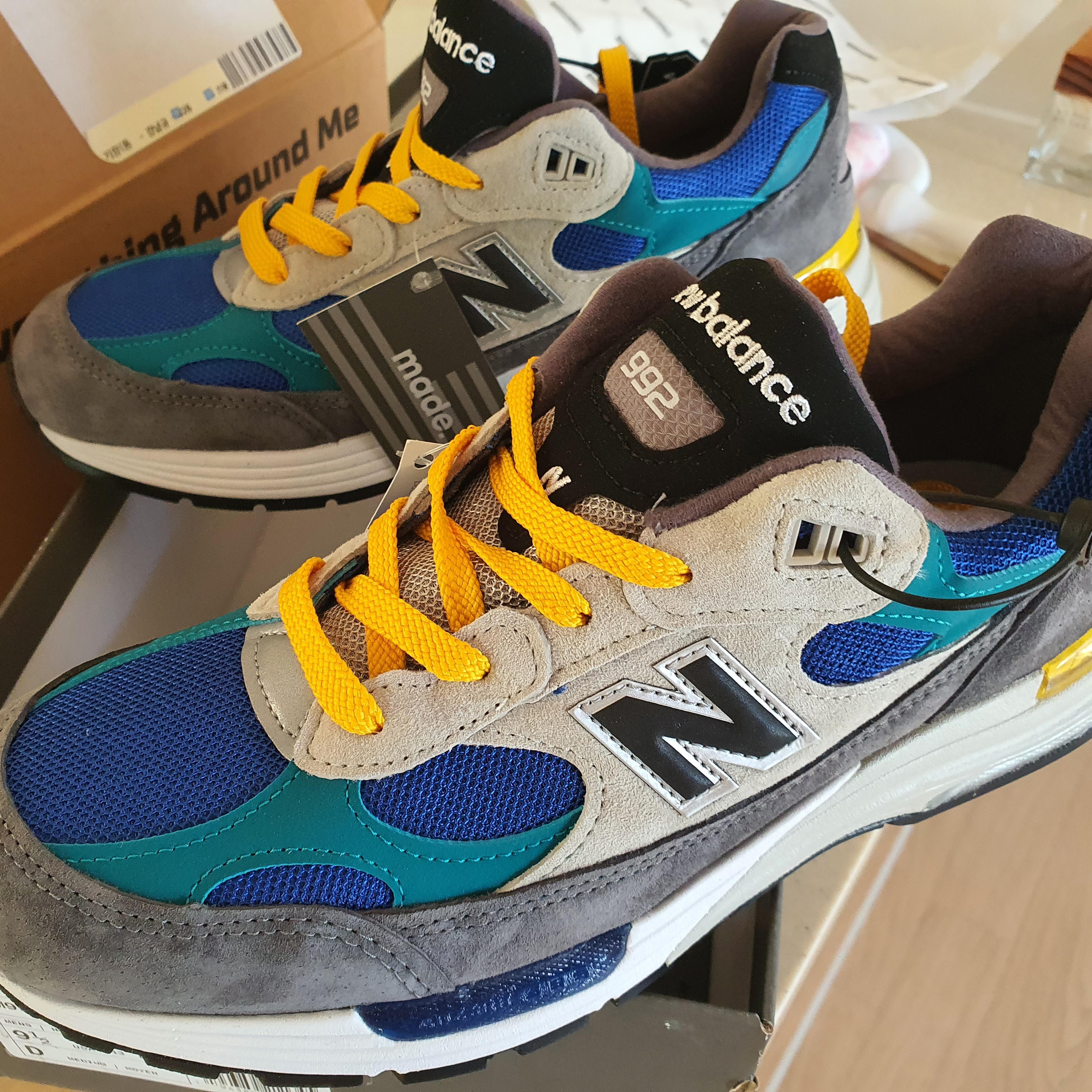 New Balance x Billy's 992 Made in USA Grey Blue Teal 착용 스타일