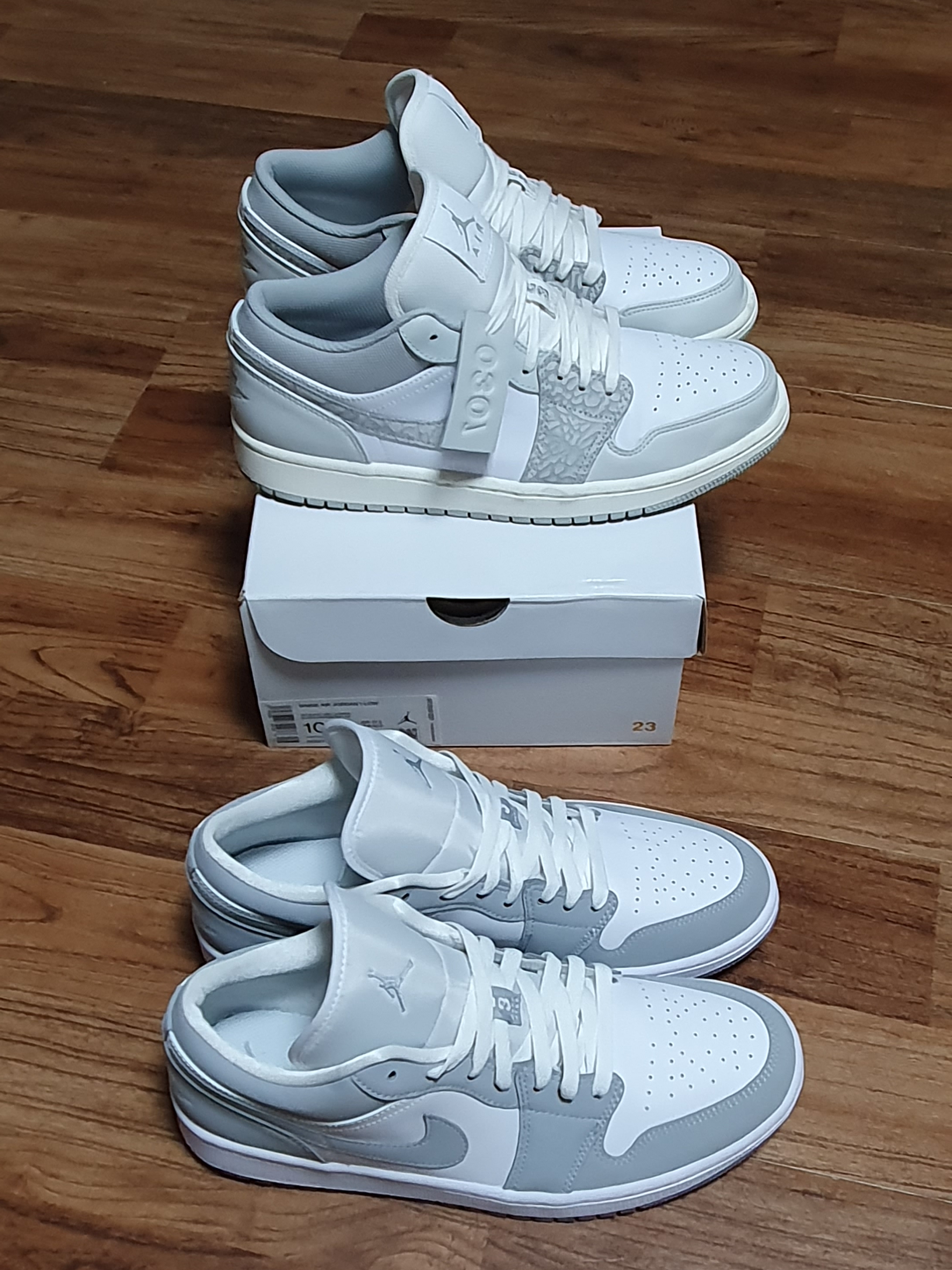 (W) Jordan 1 Low White Wolf Grey, Jordan 1 Low PRM Elephant Print 착용 스타일