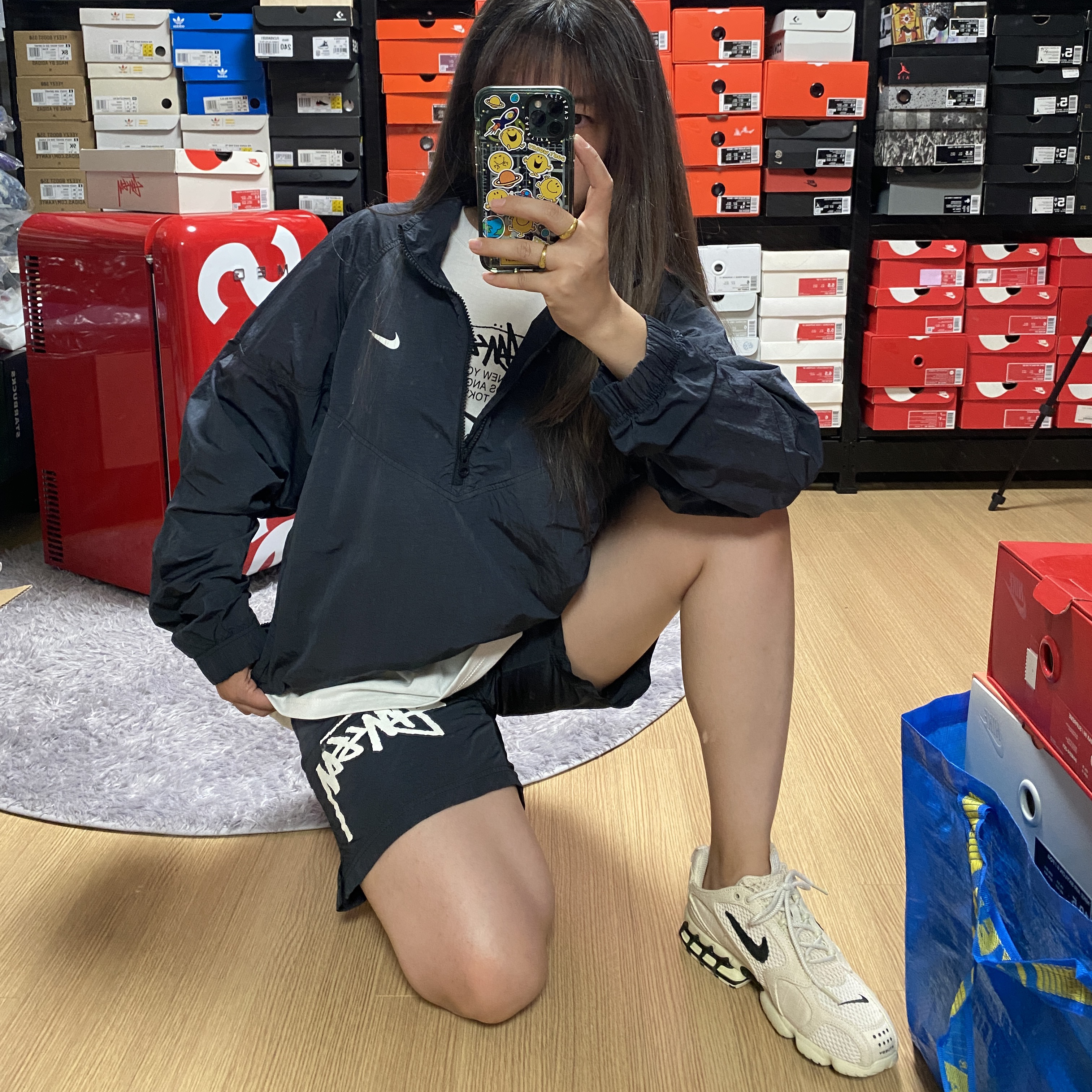 Nike x Stussy Air Zoom Spiridon Cage 2 Fossil, Nike x Stussy Water Shorts Off Noir 착용 스타일