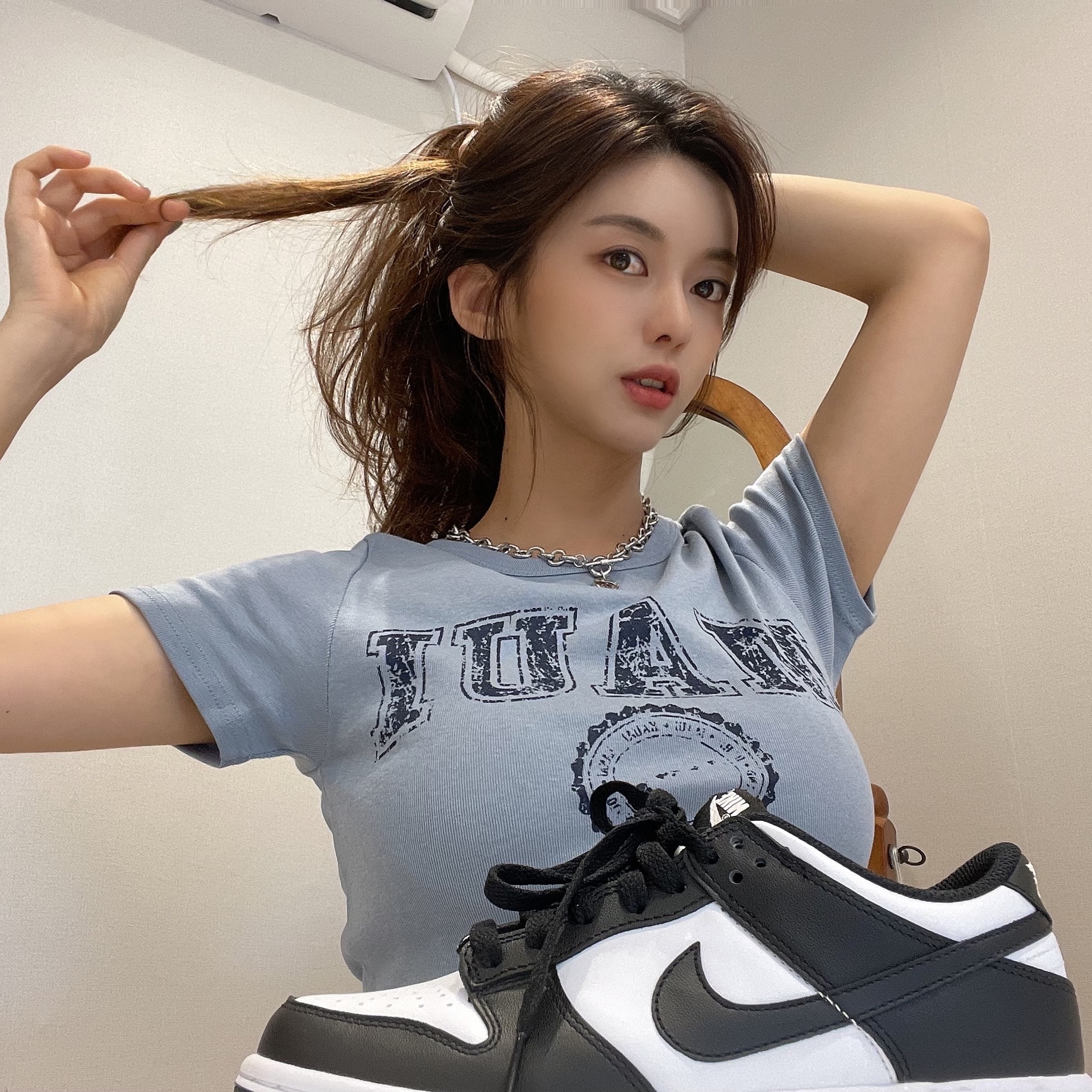 (W) Nike Dunk Low Black 착용 스타일 - 2