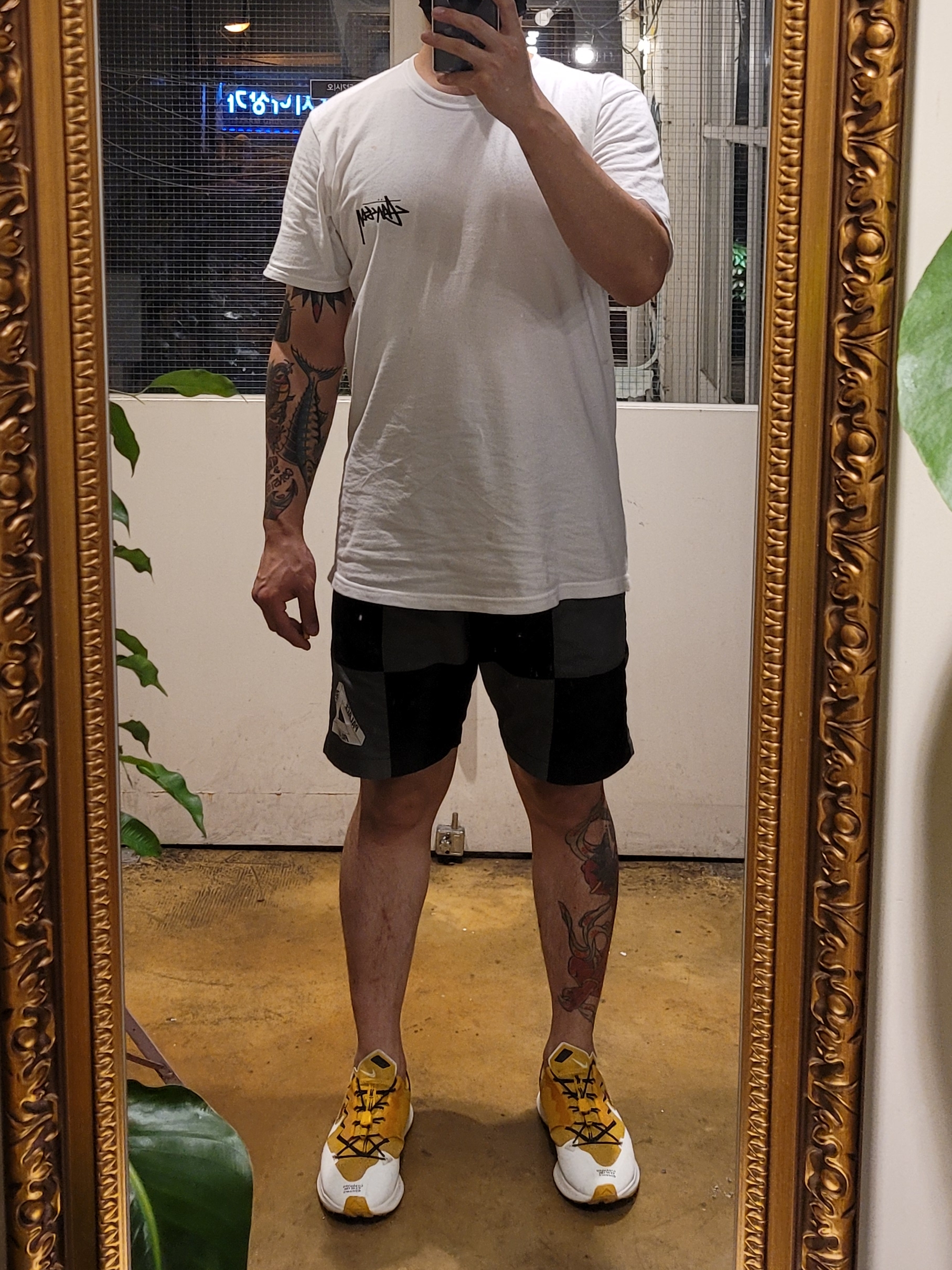 Nike x Undercover Gyakusou Air Zoom Pegasus 36 Trail Yellow, Palace Stitch Up Shell Shorts Black Charcoal - 21SS 착용 스타일