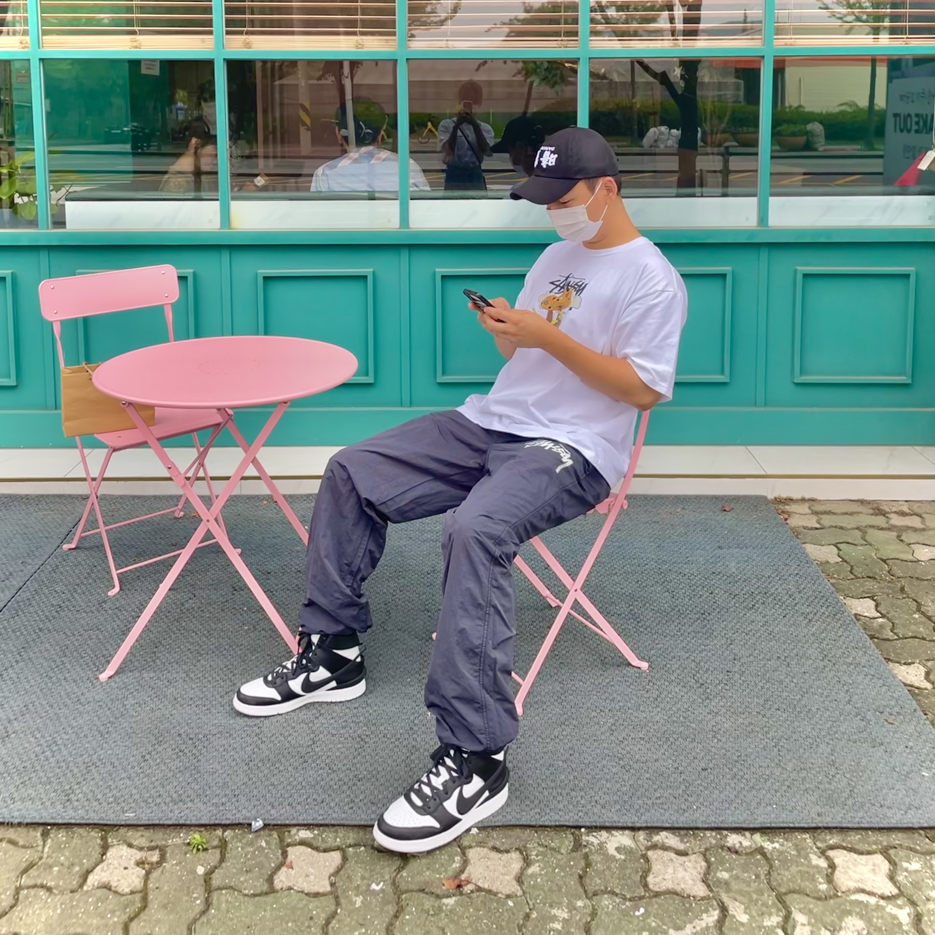 Nike x Stussy Beach Pants Off Noir, Nike x Ambush Dunk High Black 착용 스타일 - 1