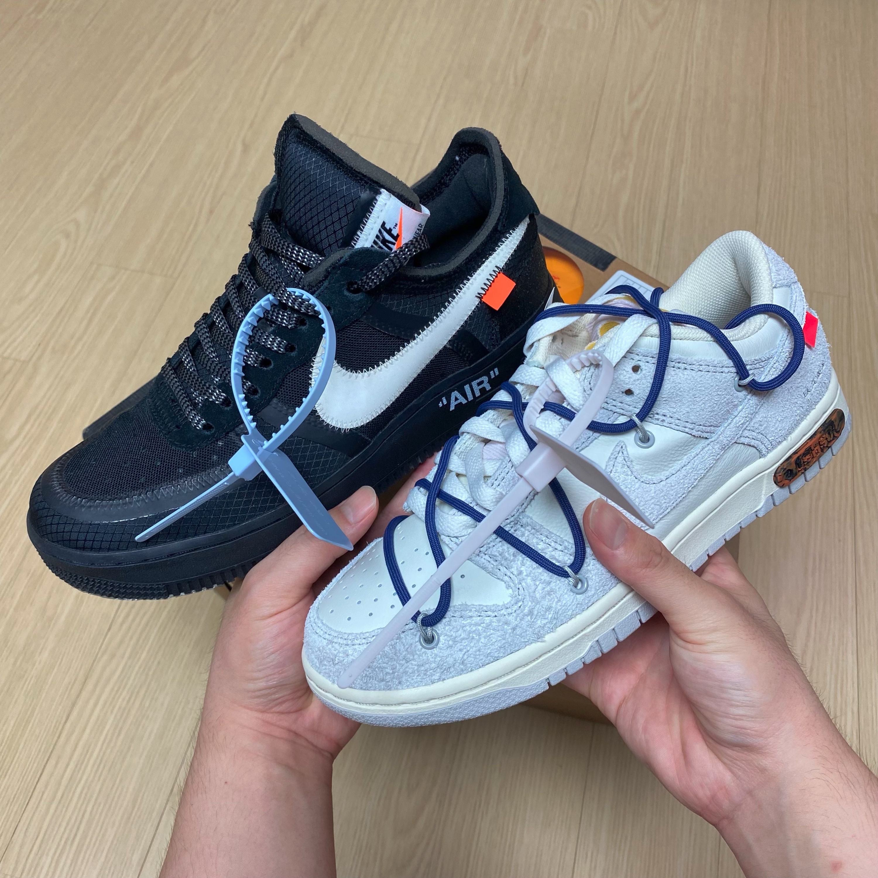 Nike x Off-White Air Force 1 Low Black White, Nike x Off-White Dunk Low The 50 - Lot 18 착용 스타일 - 1